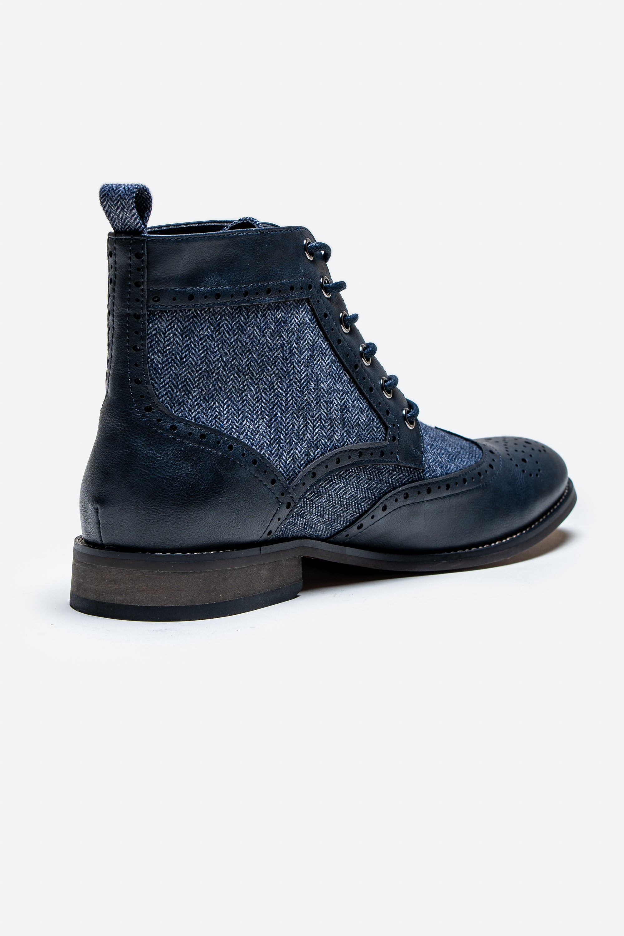 Men's Ankle Boots Lace Up Brogue Shoes - JONES - Navy Blue Back Picture