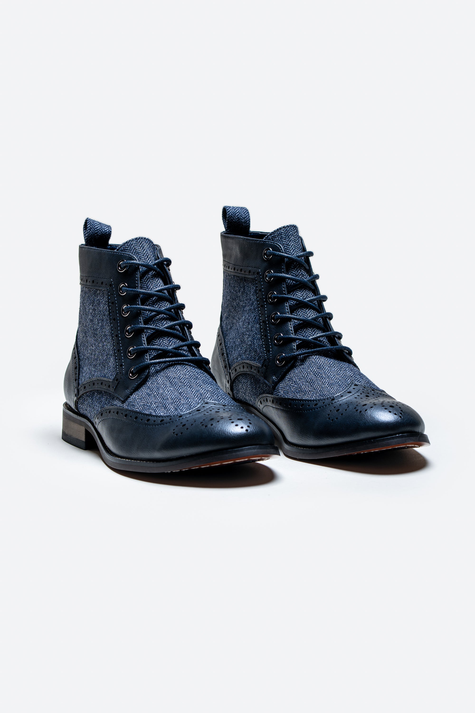 Men's Ankle Boots Lace Up Brogue Shoes - JONES - Navy Blue Pair Side Picture