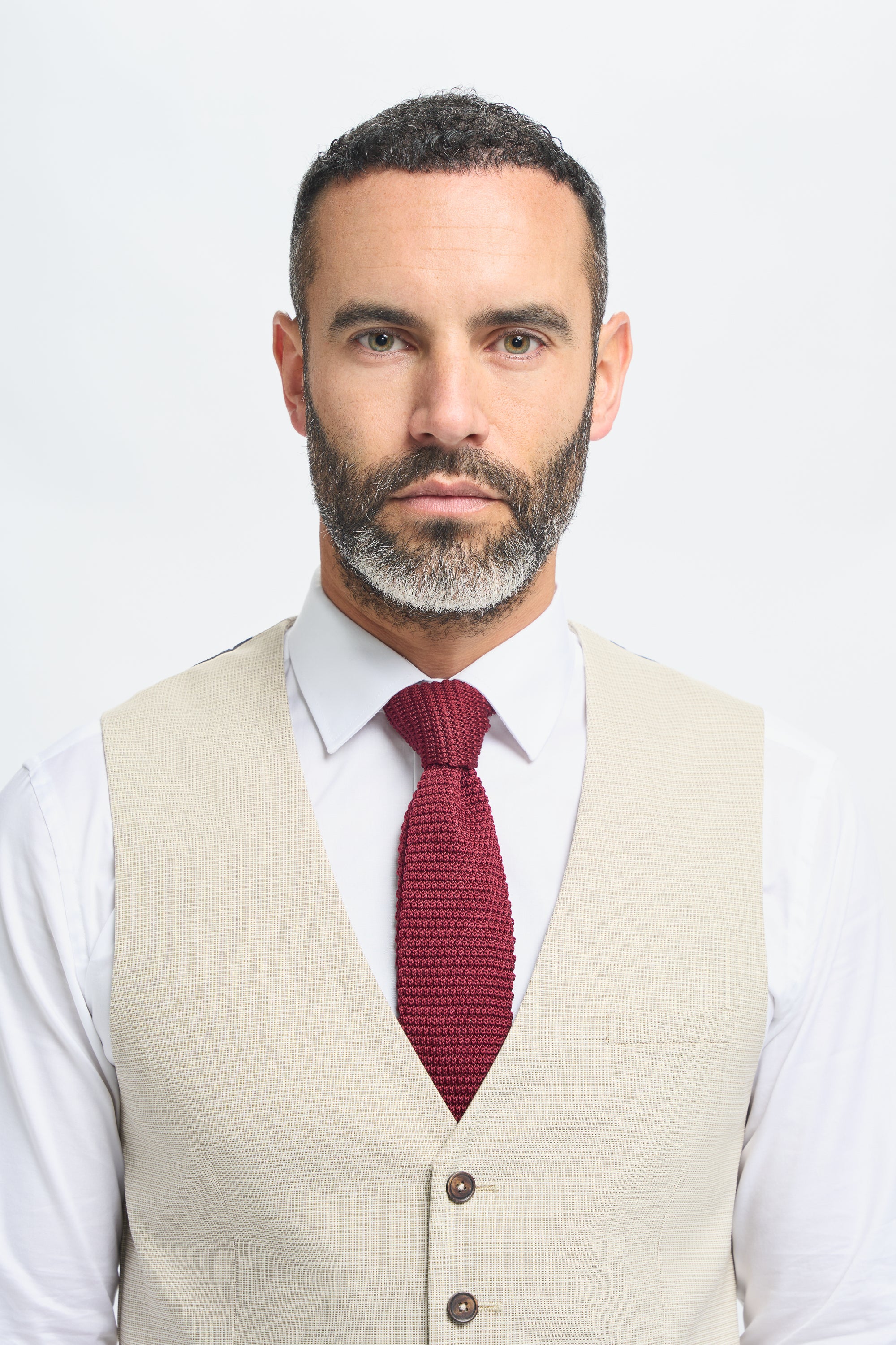 Men’s Beige Cotton Microcheck Waistcoat - Hampton Detail Picture