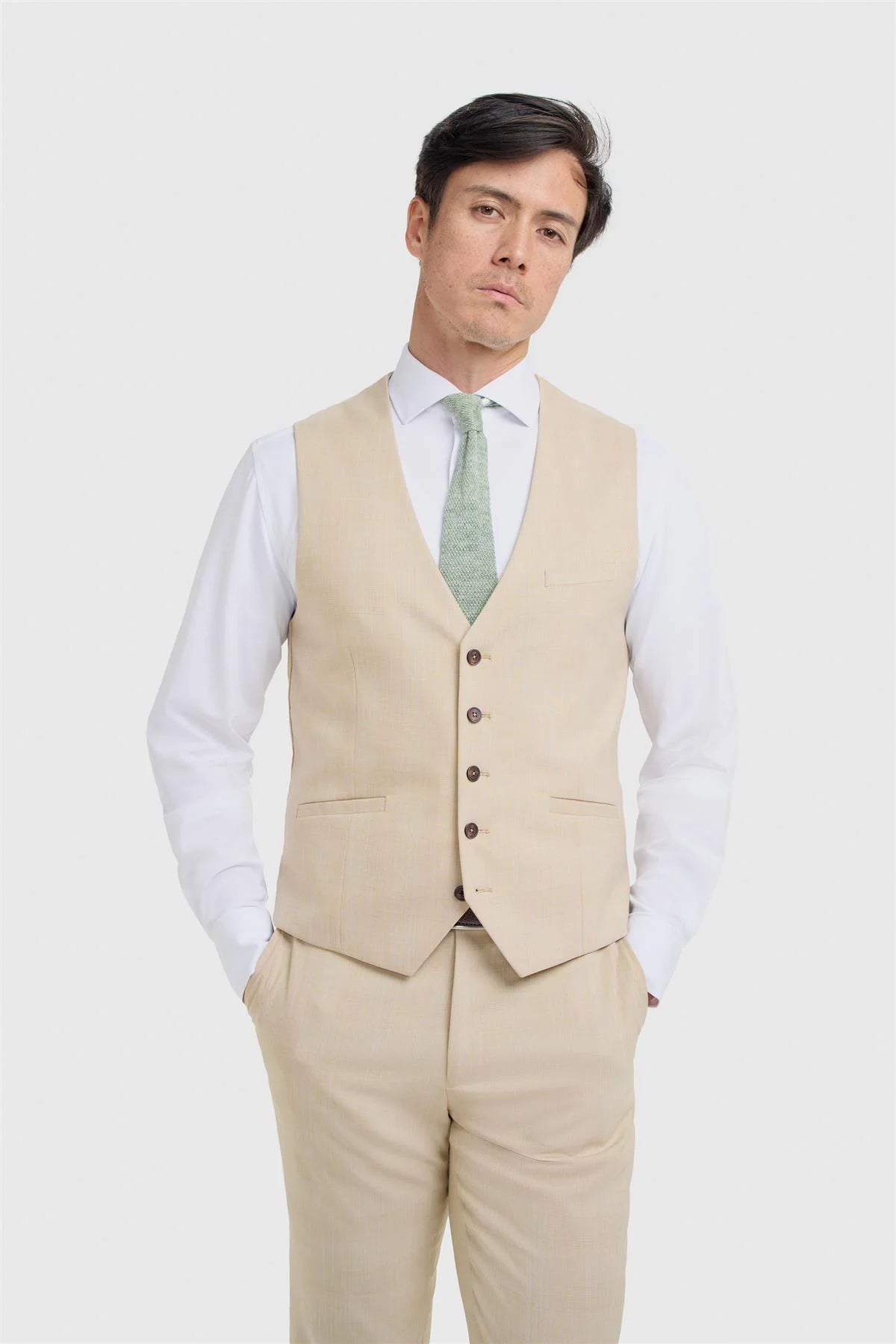 Men’s Beige Textured Waistcoat - Camden - Beige