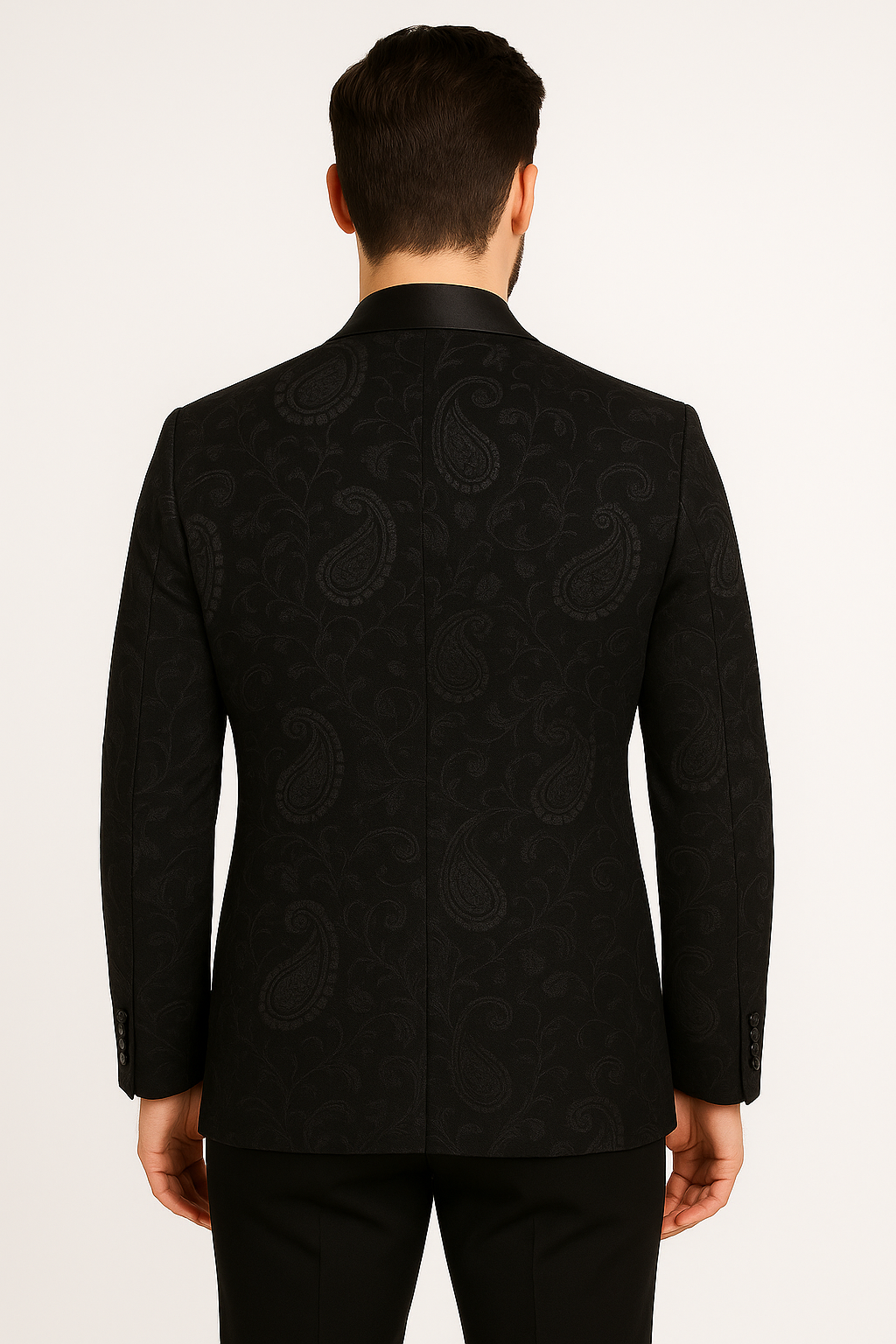 Men’s Black Paisley Slim Fit Shawl Lapel Jacket Back Picture