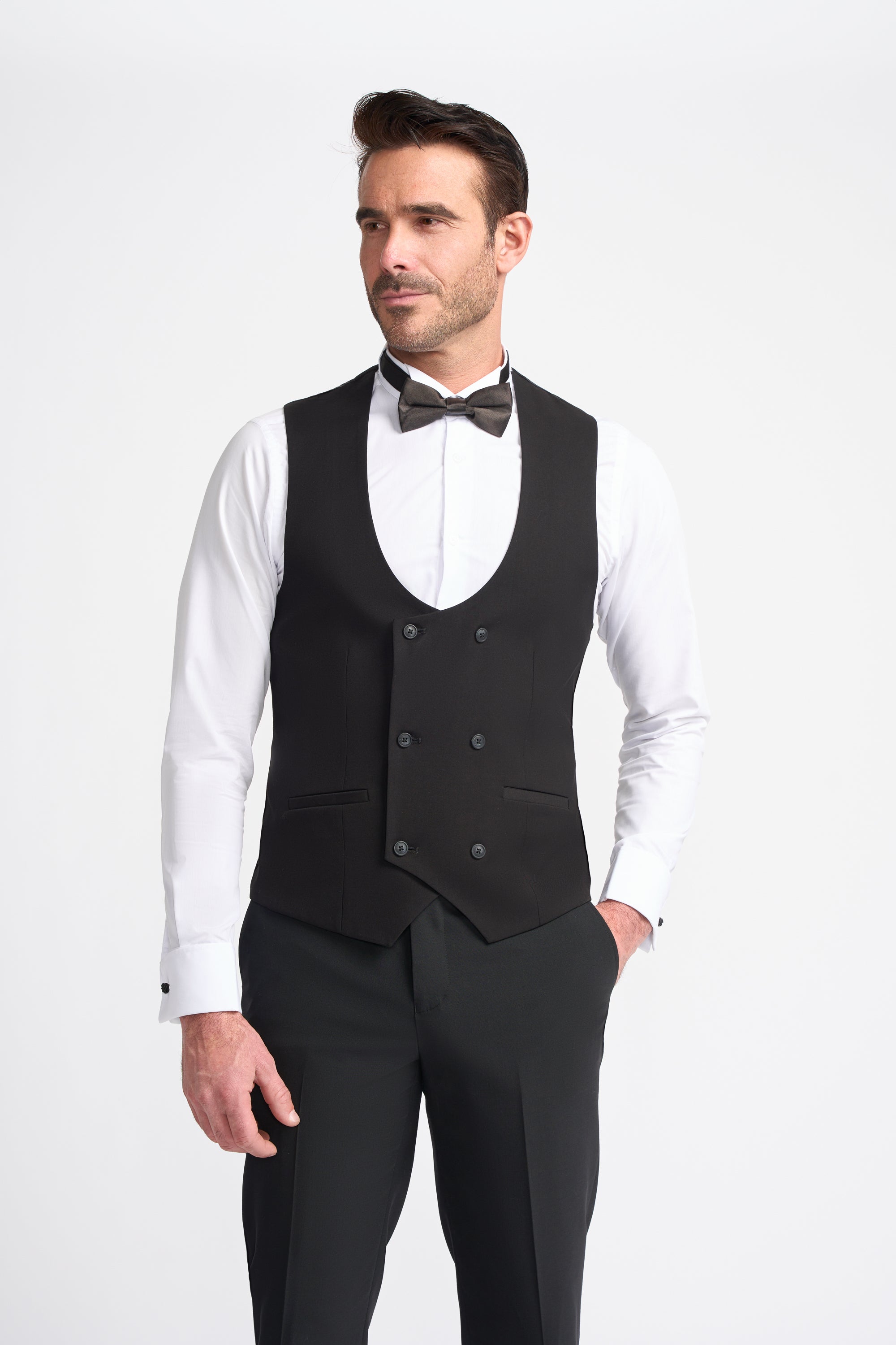 Men's Black Scoop Double-Breasted Waistcoat - MALIBU