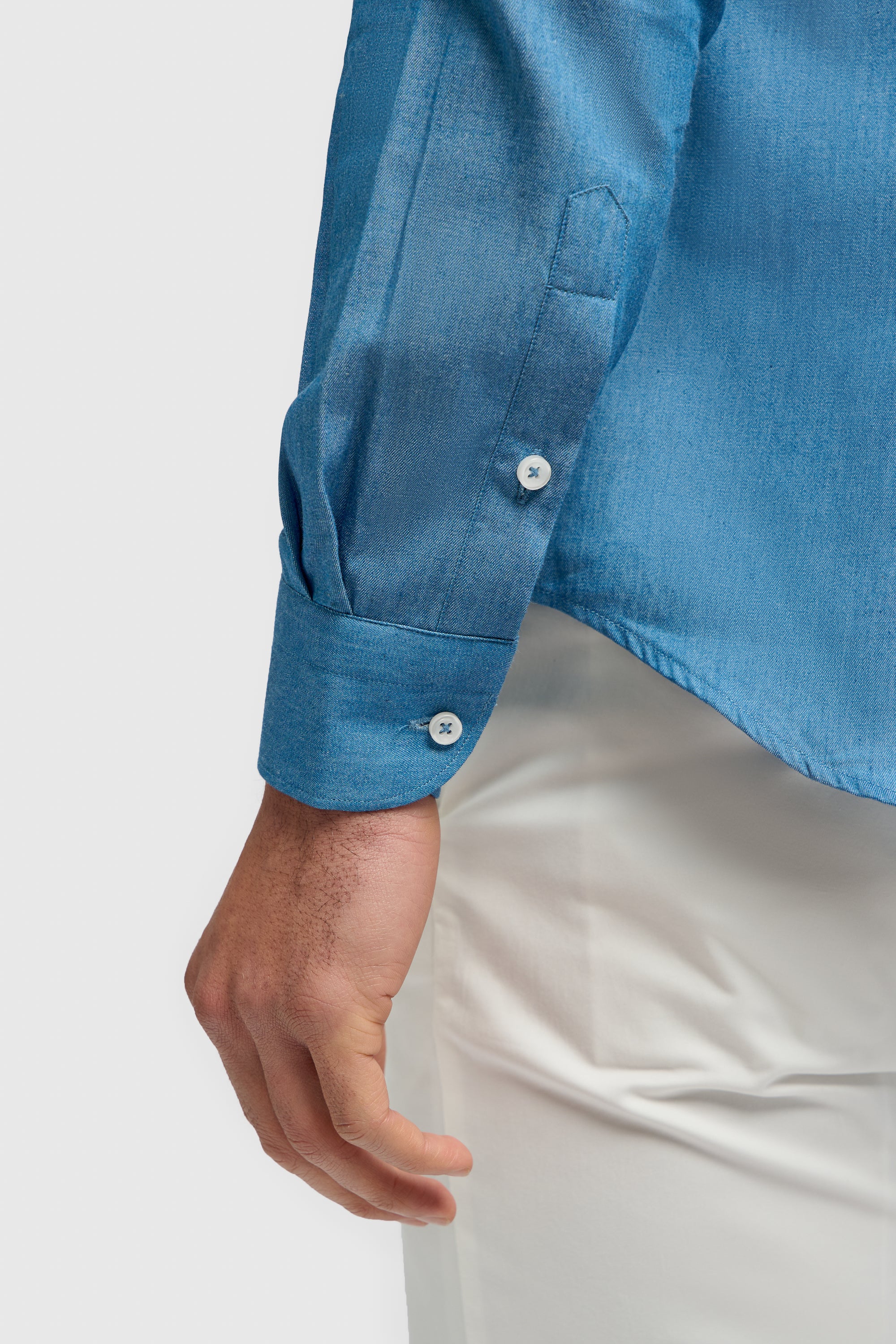 Men’s Blue Cotton Long Sleeve Shirt - Japigia Detail Picture