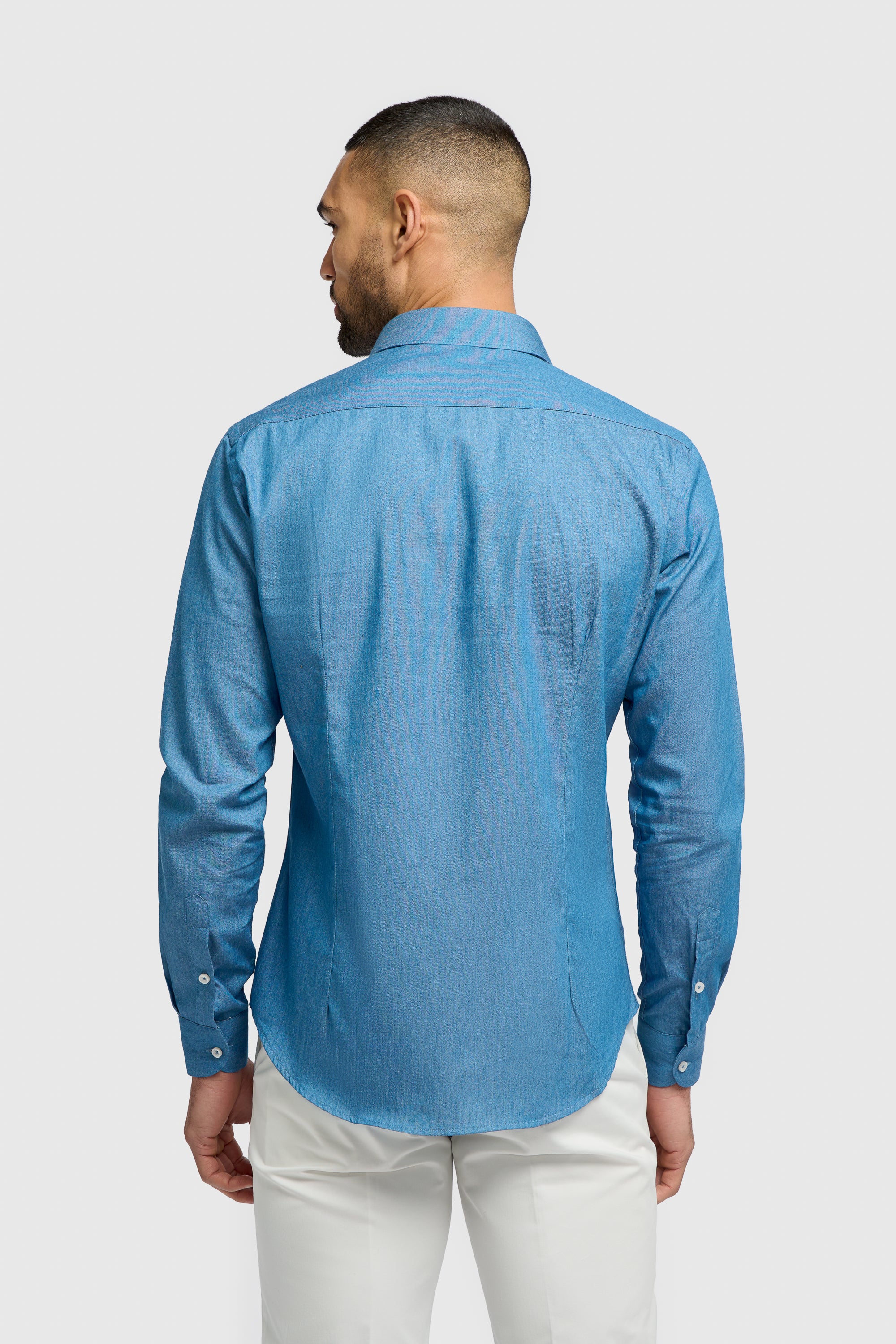 Men’s Blue Cotton Long Sleeve Shirt - JapigiaBack Picture