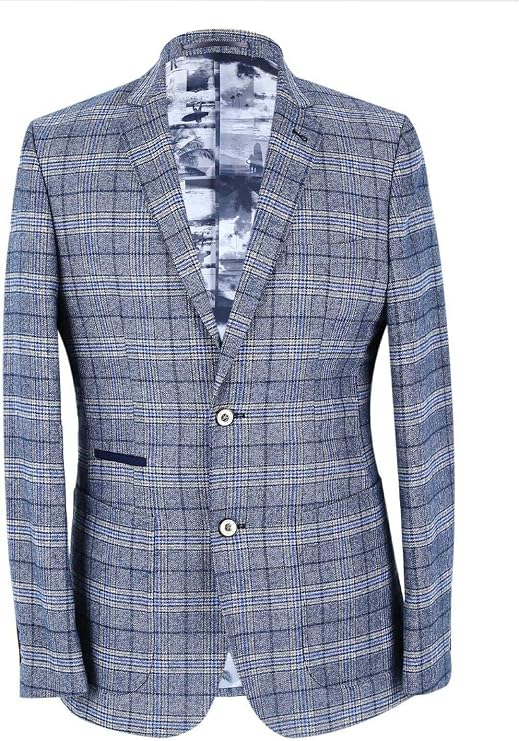 Men's Blue Windowpane Check Slim Fit Blazer Jacket