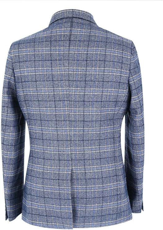 Men's Blue Windowpane Check Slim Fit Blazer Jacket