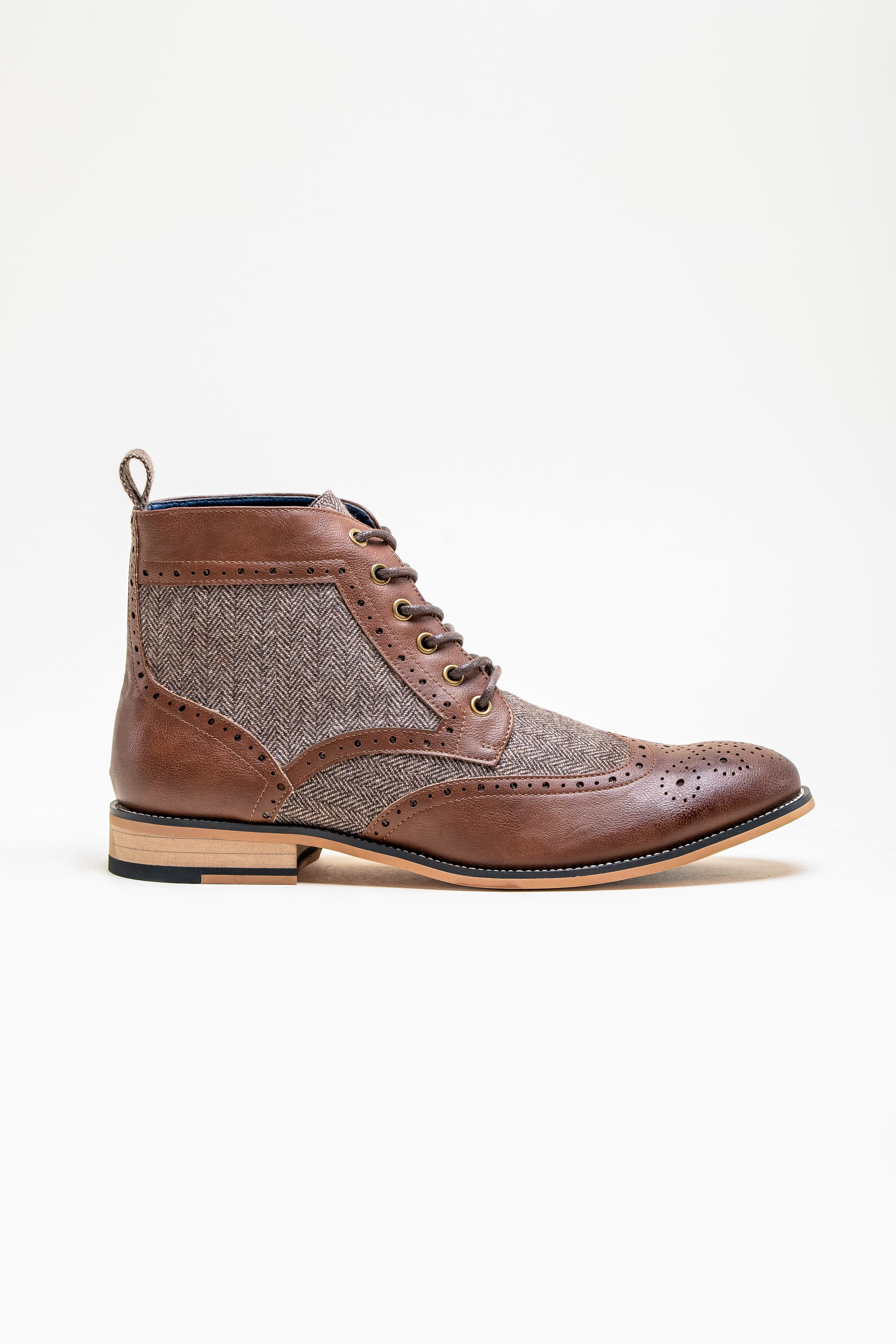 Men’s Brown Leather Tweed Brogue Ankle Boots