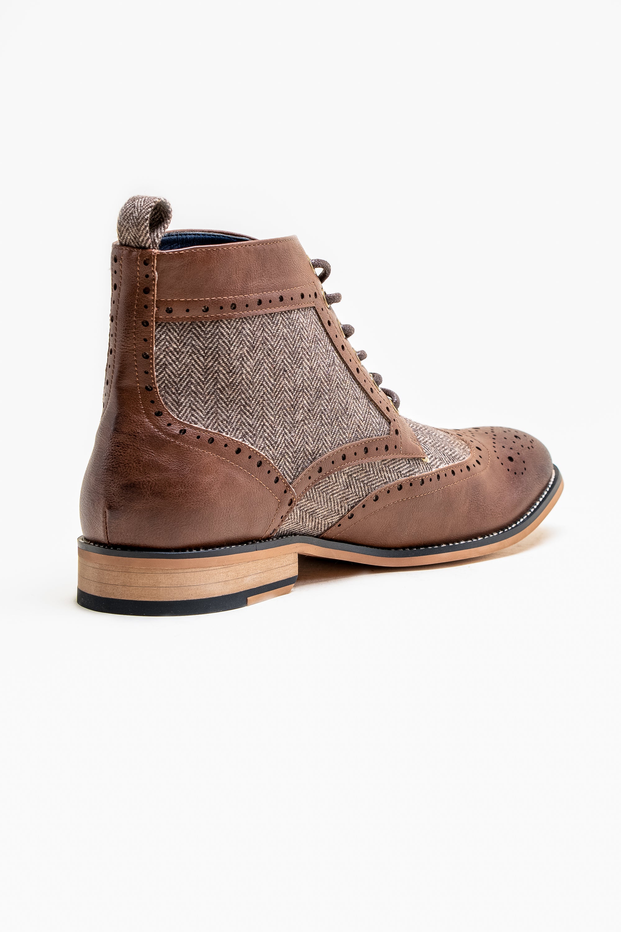 Men’s Brown Leather Tweed Brogue Ankle Boots
