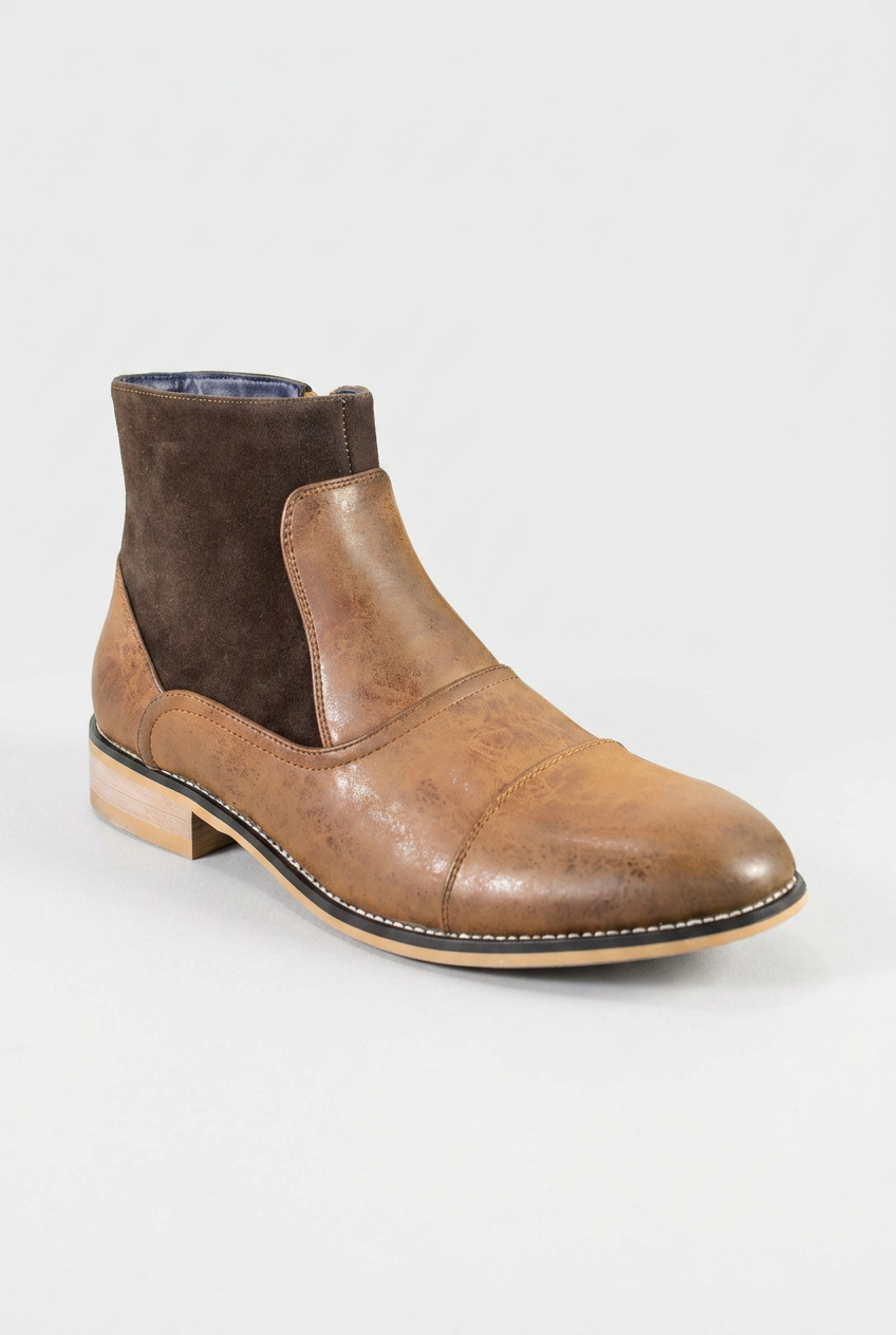 Men’s Brown Two-Tone Cap-Toe Smart Casual Ankle Boots