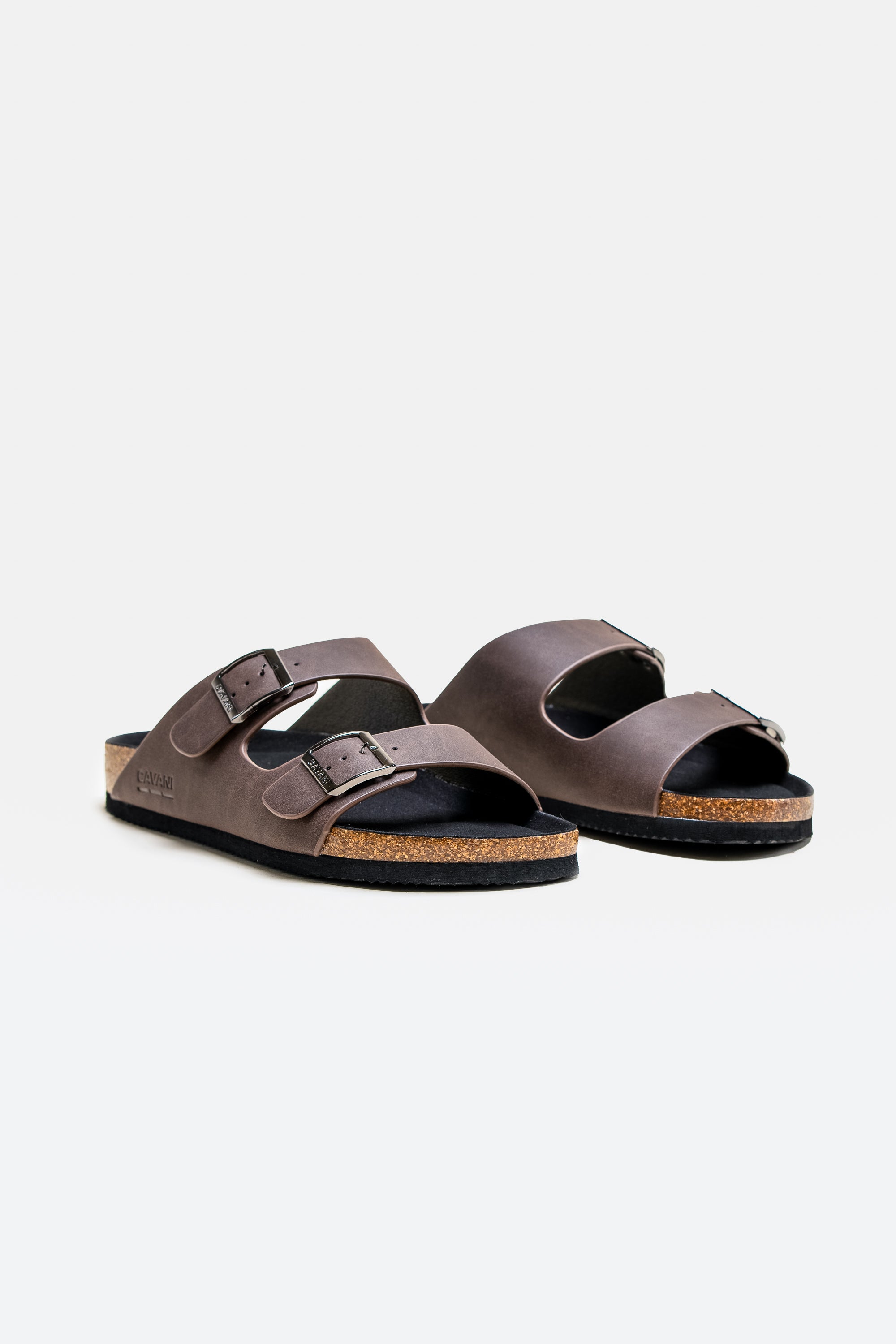 Men's Buckle-Strap Cork Slider Sandals - DAYTONA - Brown Pair Side Picture