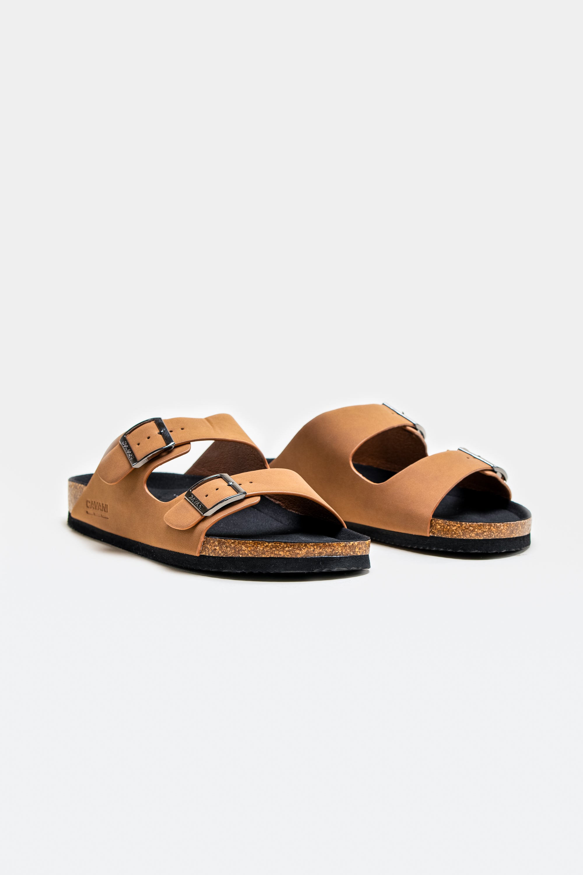 Men's Buckle-Strap Cork Slider Sandals - DAYTONA - Tan Brown Pair Side Picture