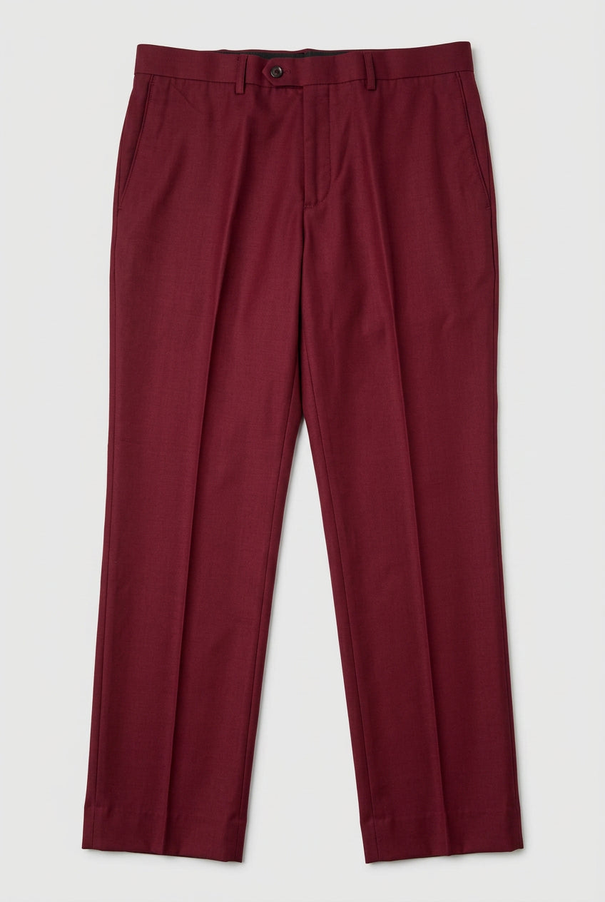 Men’s Burgundy 3 Piece Tuxedo Suit with Black Satin Lapel