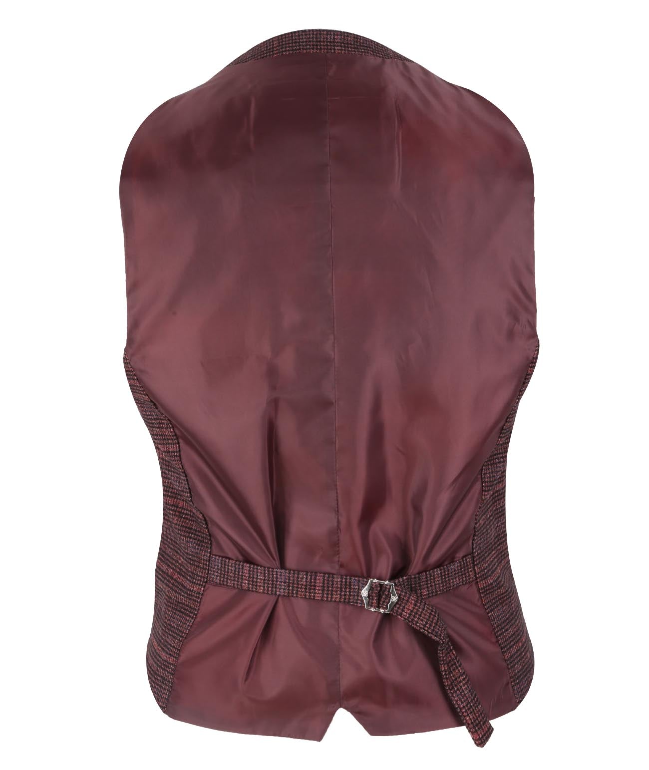Men’s Burgundy Check Tweed-Style Waistcoat