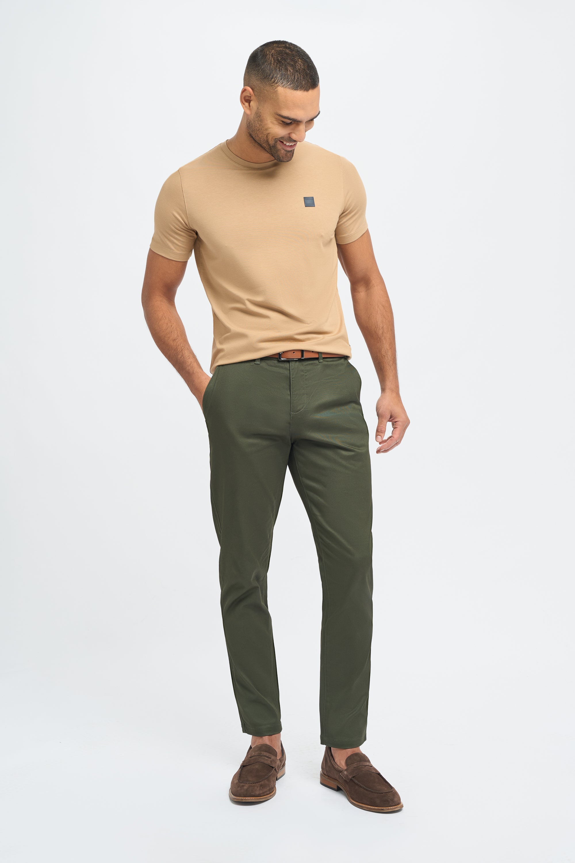 Men's Casual Cotton Chino - DAKOTA - Olive Green Model Front Picture