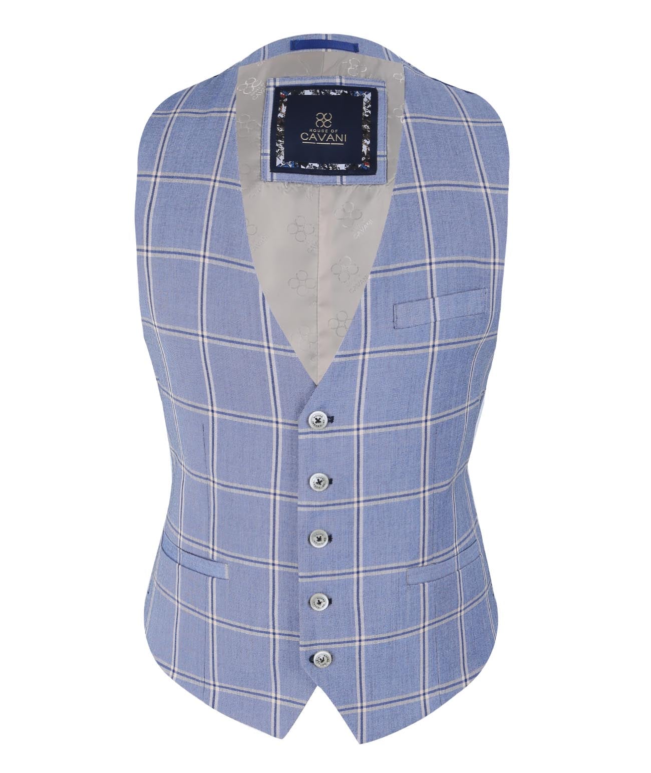 Men’s Check 3 Piece Suit - Style PARADISE Light Blue
