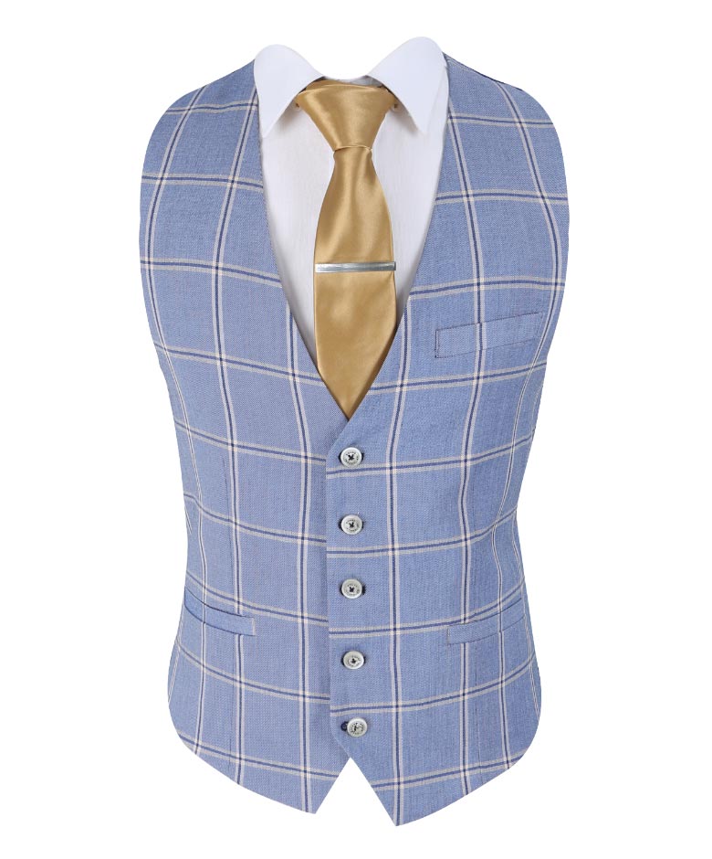 Men’s Check 3 Piece Suit - Style PARADISE Light Blue