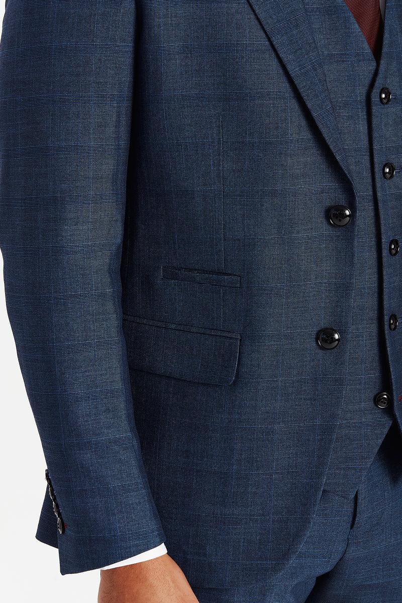Men’s Check Navy Suit Jacket - VICEROY - Navy Blue