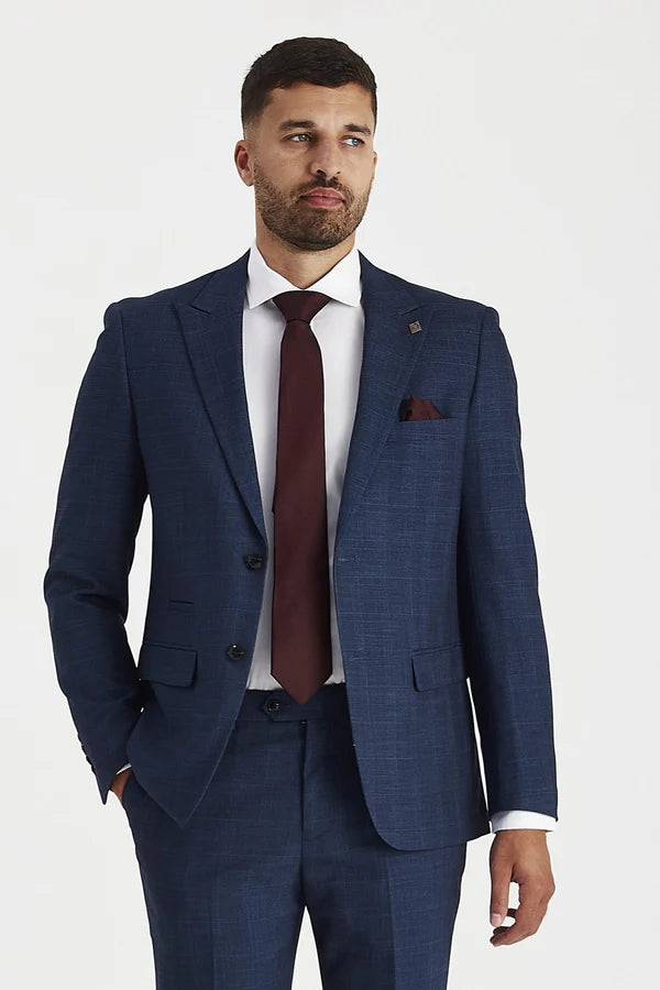 Men’s Check Navy Suit Jacket - VICEROY - Navy Blue