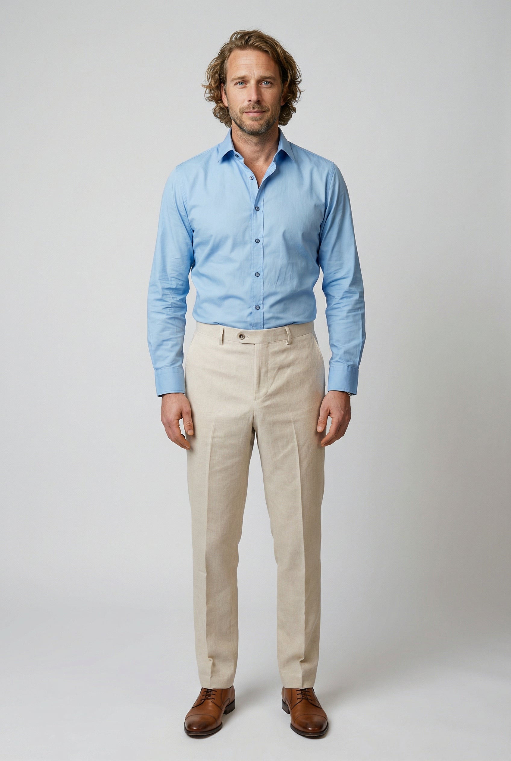 Men’s Cotton-Linen Formal Dress Trousers - GIOVANNI - BEIGE