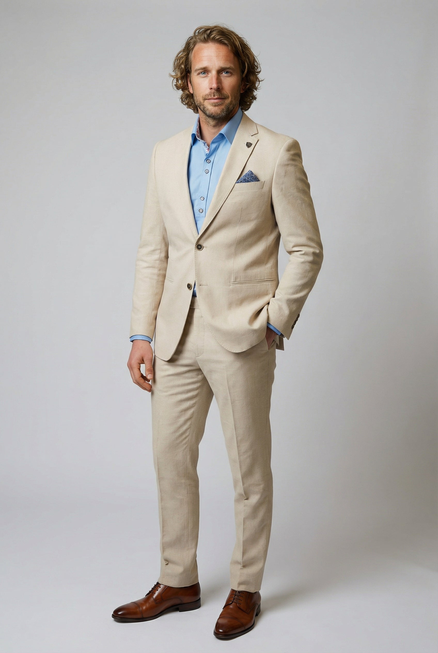 Men’s 2-Piece Cotton-Linen Formal Suit - GIOVANNI CREAM