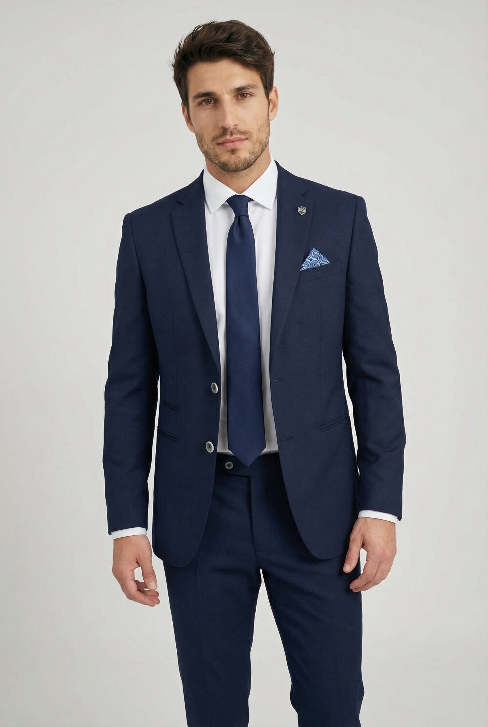 Men's Cotton Blend Self Patterned Suit - GIOVANNI Navy