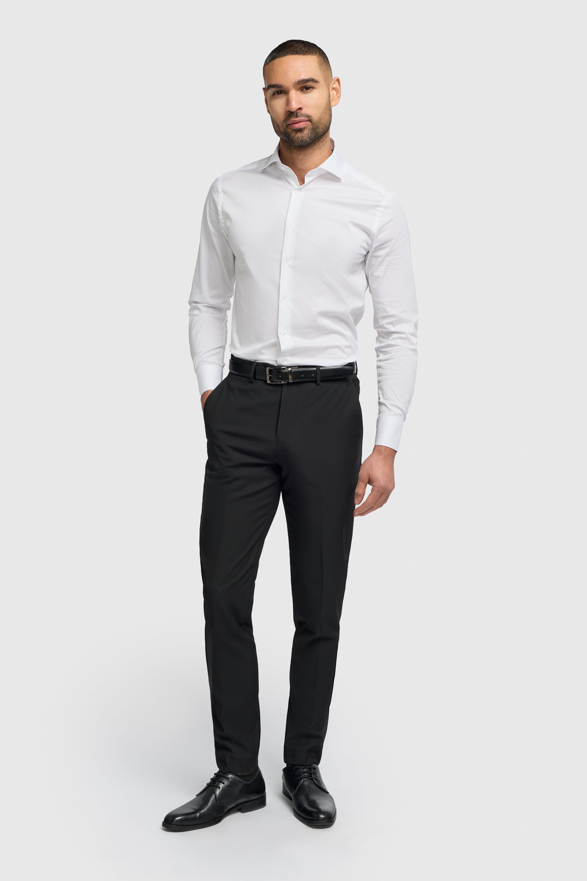 Men's Cotton Blend Slim Fit Dress Shirt - MONACO - White Model Front Picture