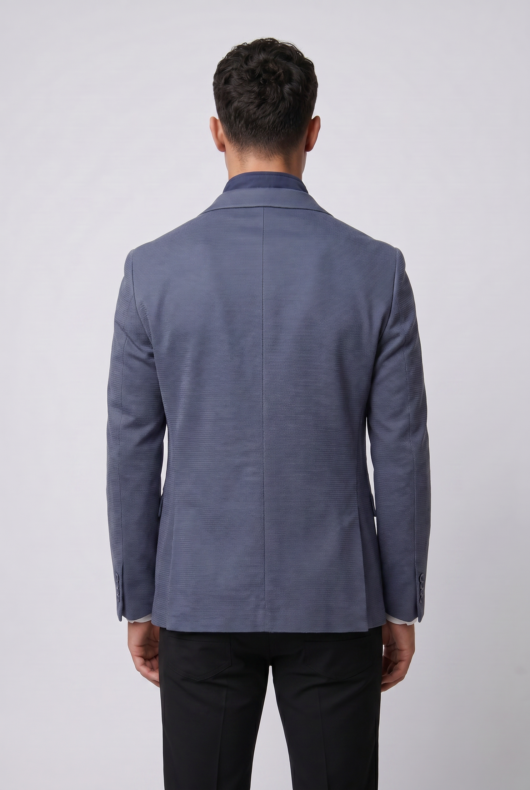 Men’s Cotton Blend Textured Blazer with Zip-Front Bib - Navy