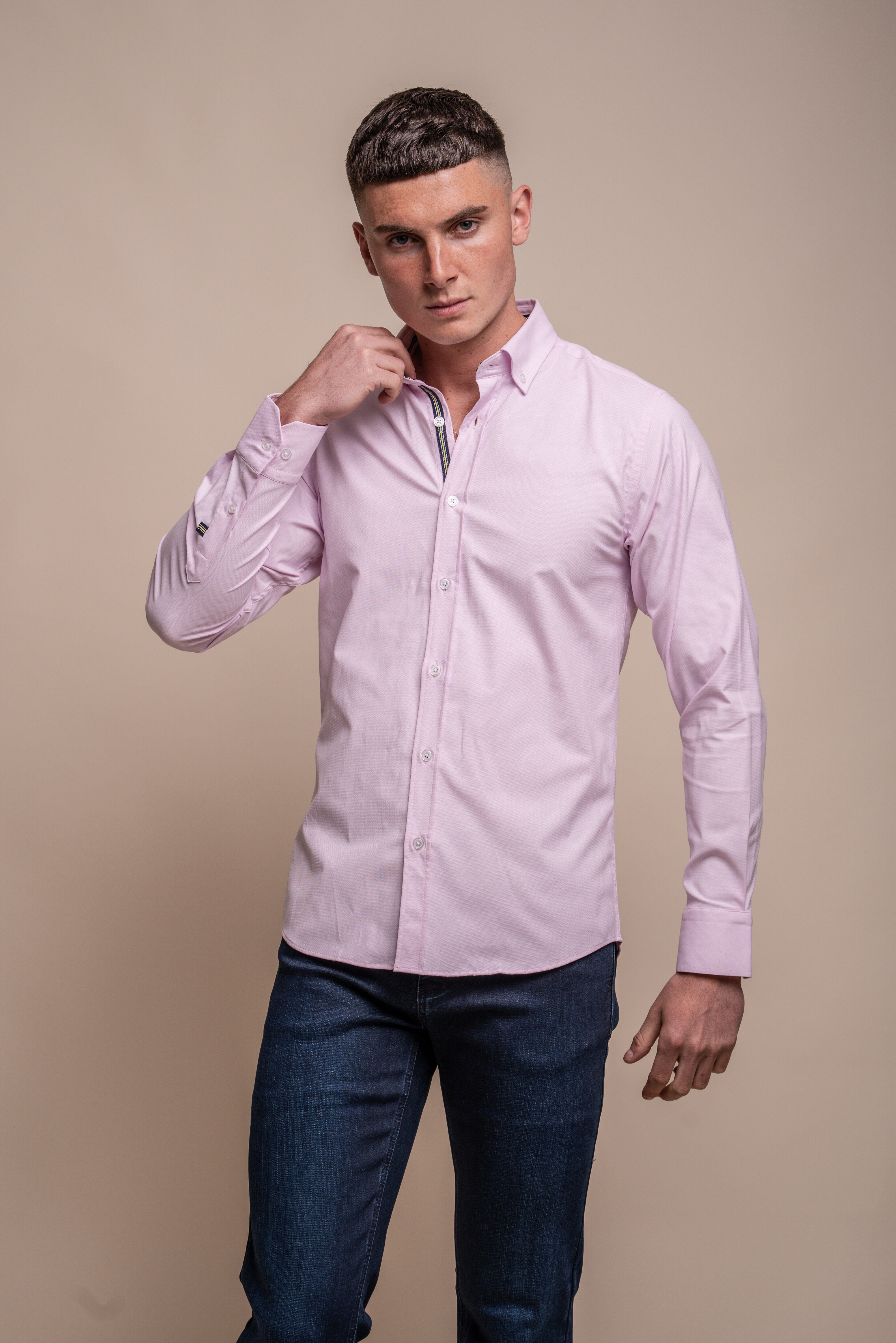 Men's Cotton Casual Shirt - Tessa - Pink Model Picture