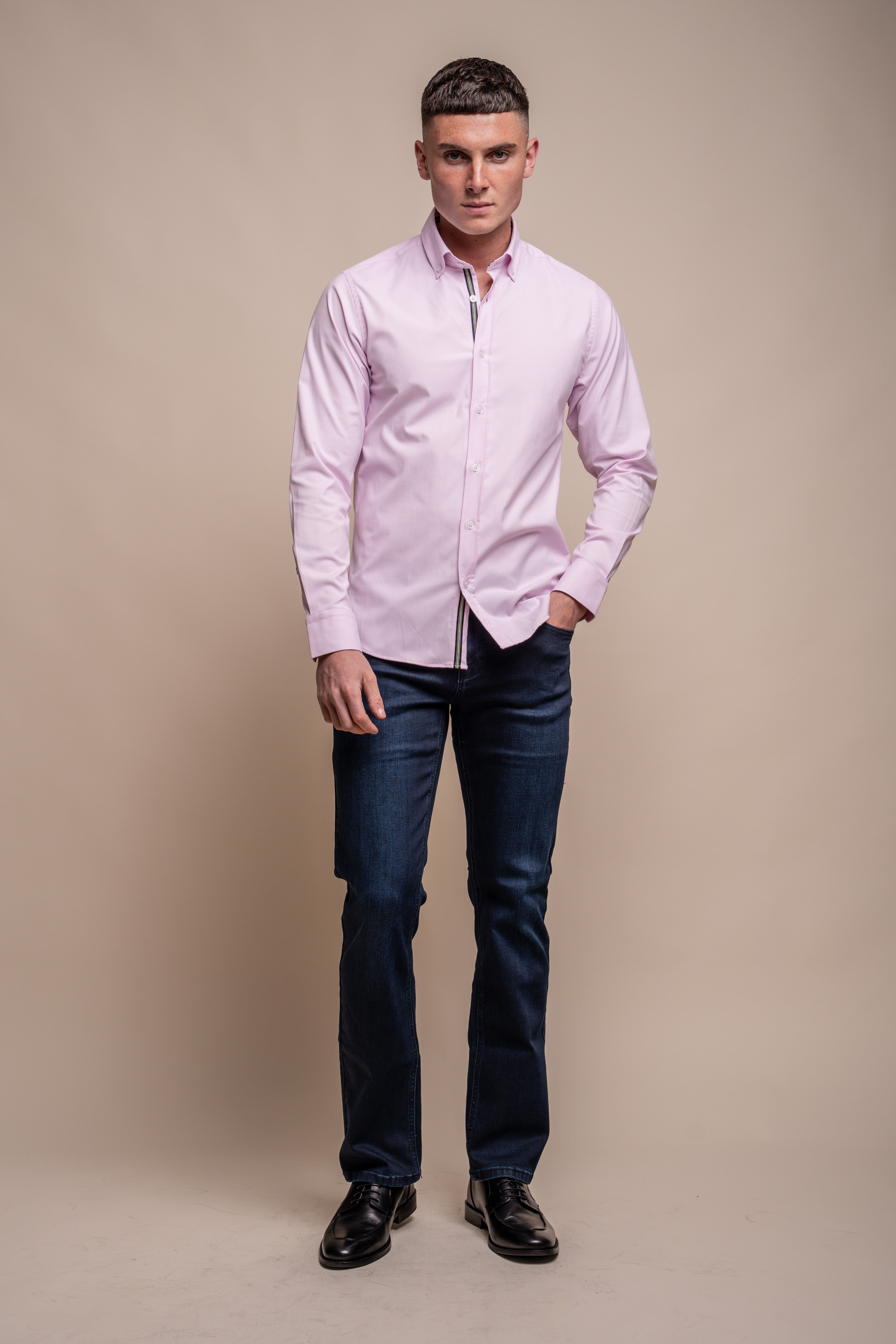 Men's Cotton Casual Shirt - Tessa - Pink Model Front Picture