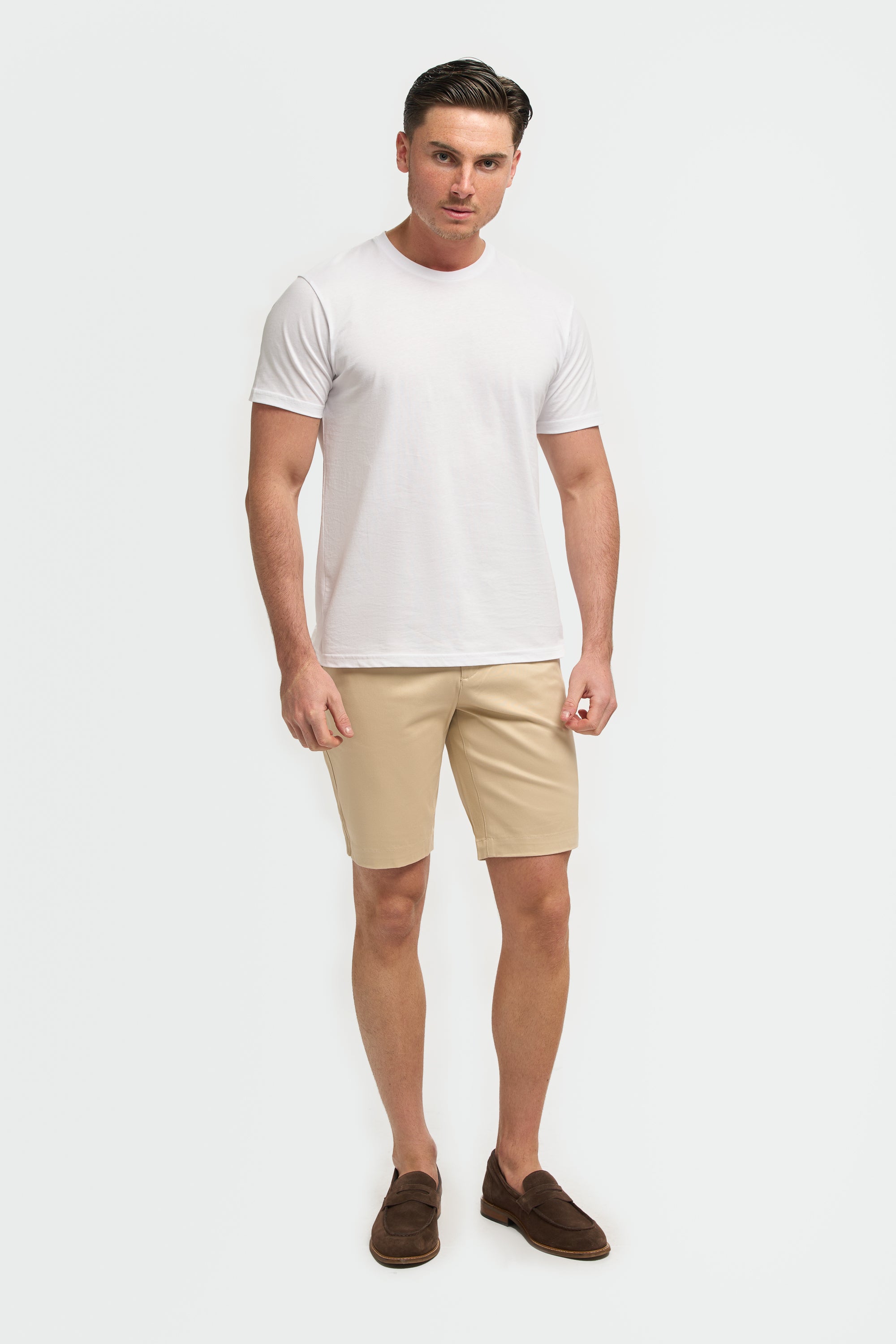 Men's Cotton Casual Slim Fit Chino Shorts - DAKOTA - Beige Model Picture