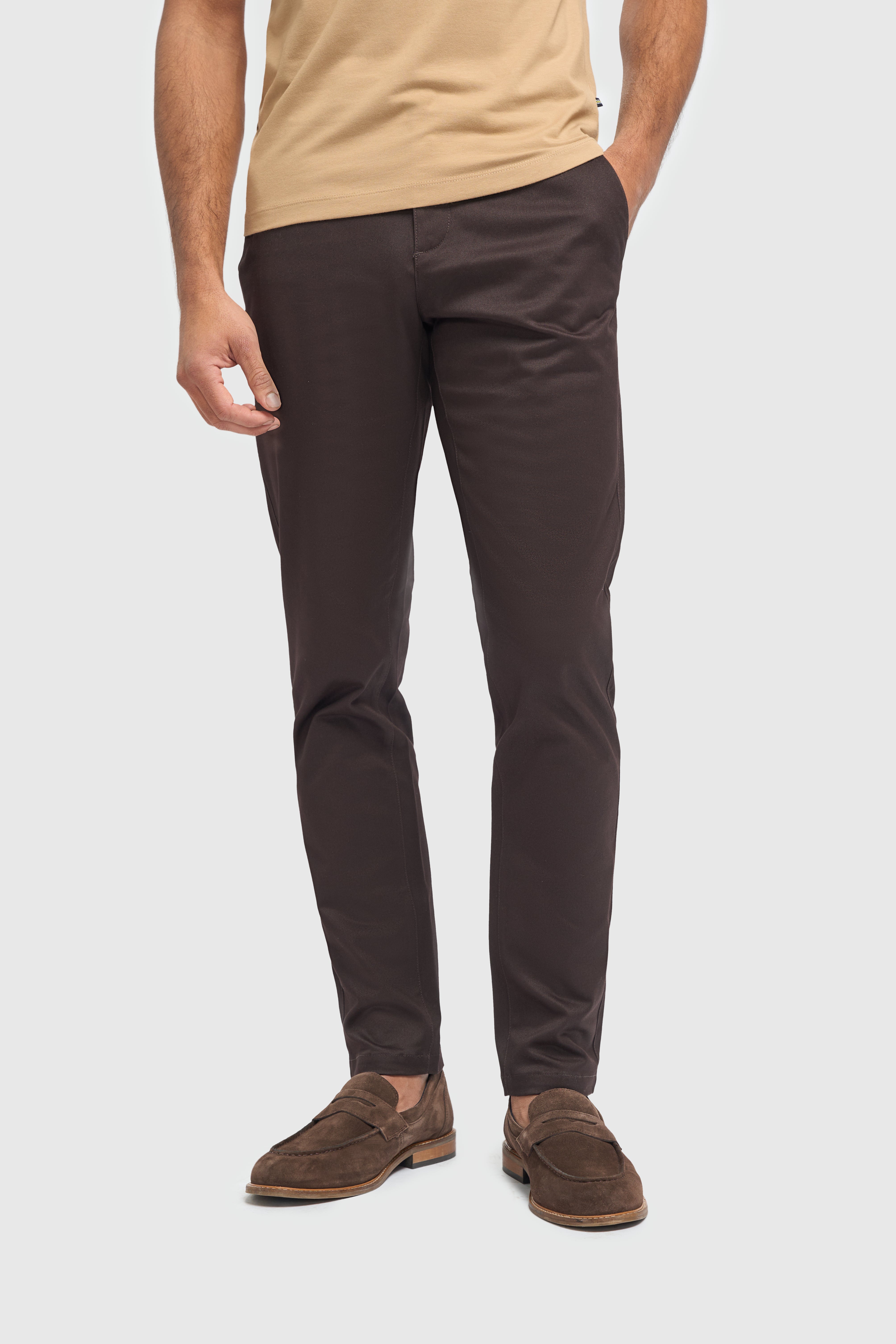 Men's Cotton Chino Trousers - DAKOTA - Chocolate Brown Model Picture