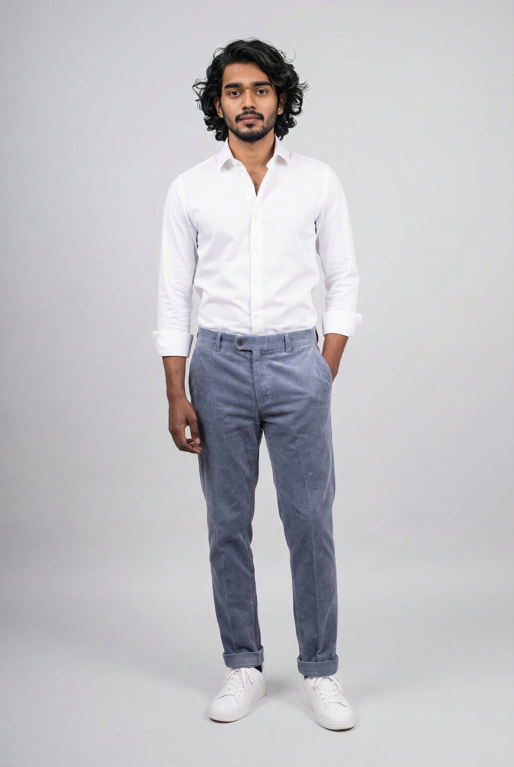 Men’s Cotton Corduroy Formal Trousers - Dawson - Light Blue Model Picture