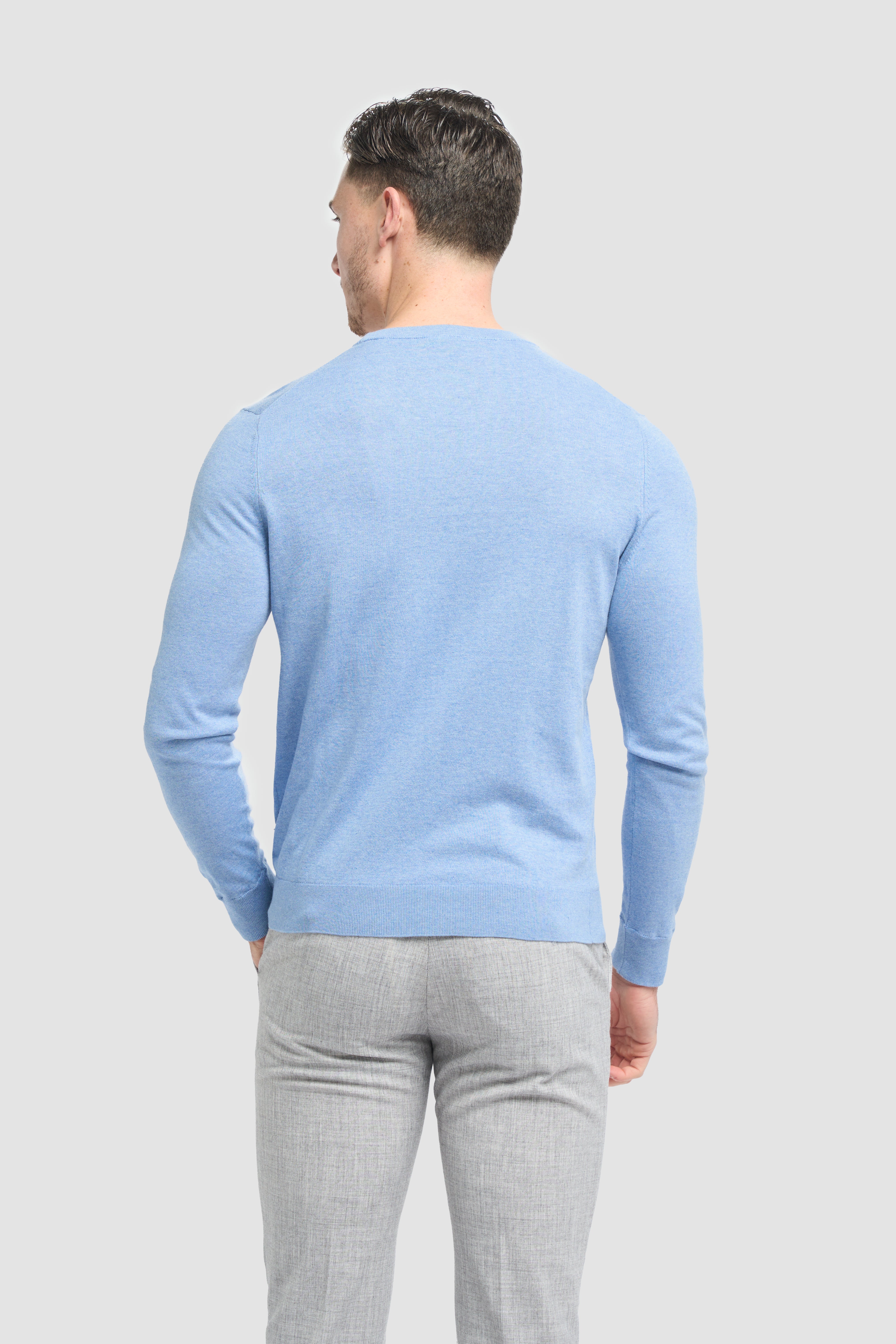 Men’s Cotton Crew Neck Knit Jumper - Savio - Sky Blue Back Picture