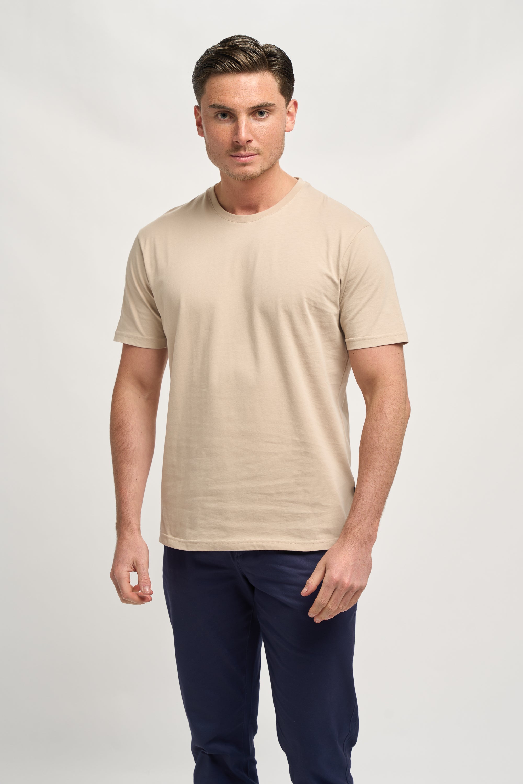 Men’s Cotton Crew Neck T-Shirt - Sanchez - Beige Model Picture