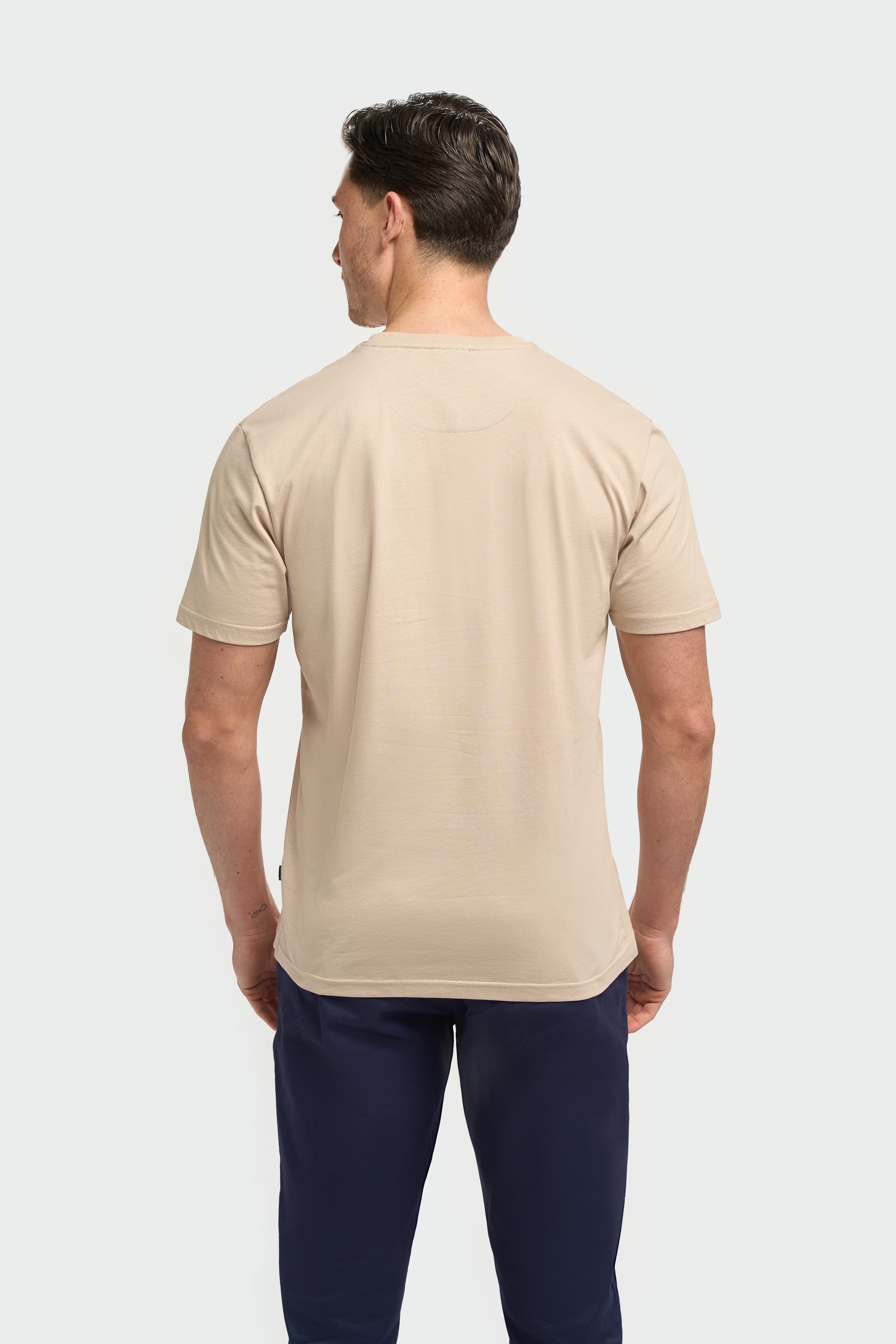 Men’s Cotton Crew Neck T-Shirt - Sanchez - Beige Model Back Picture