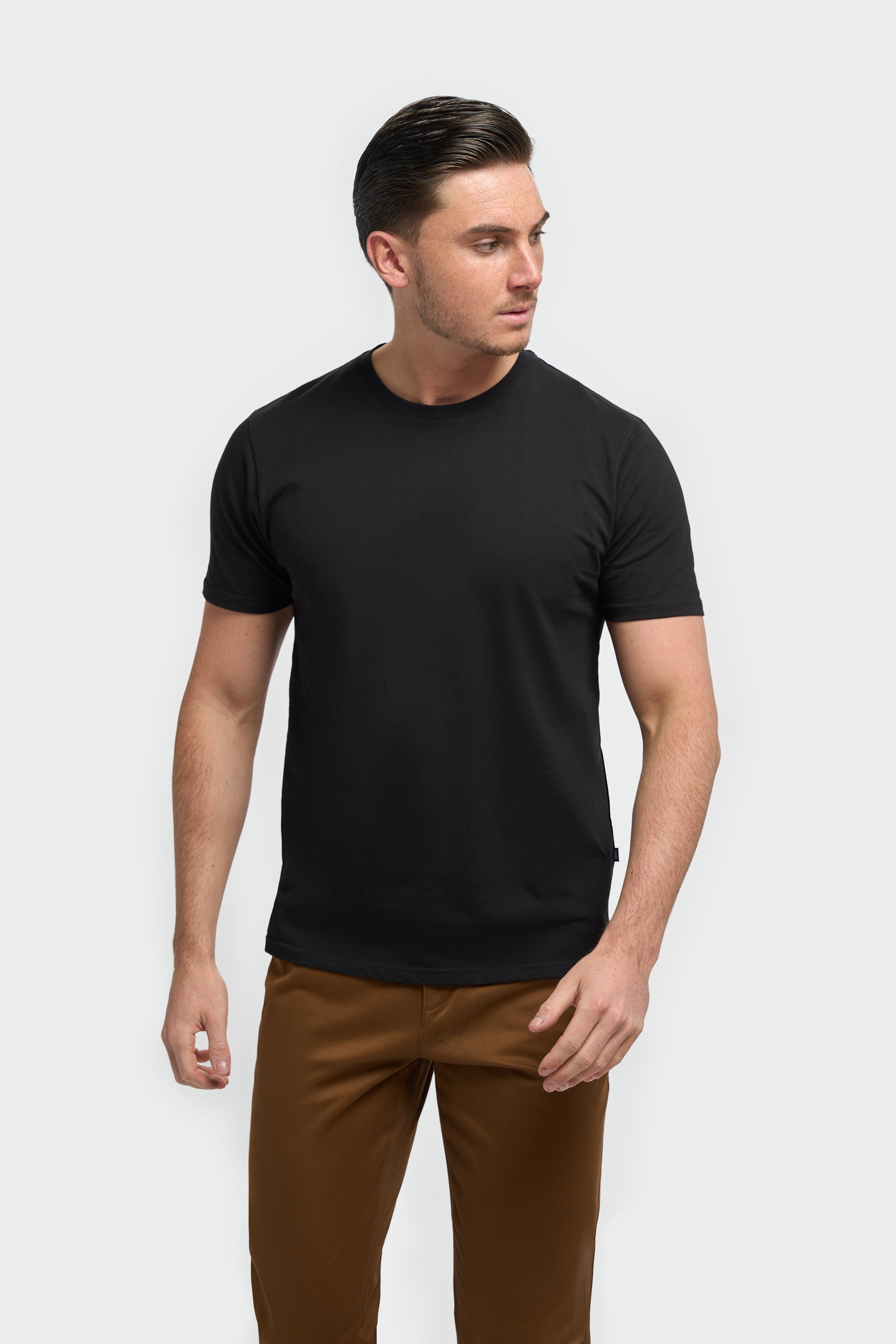 Men’s Cotton Crew Neck T-Shirt - Sanchez - Black Model Picture