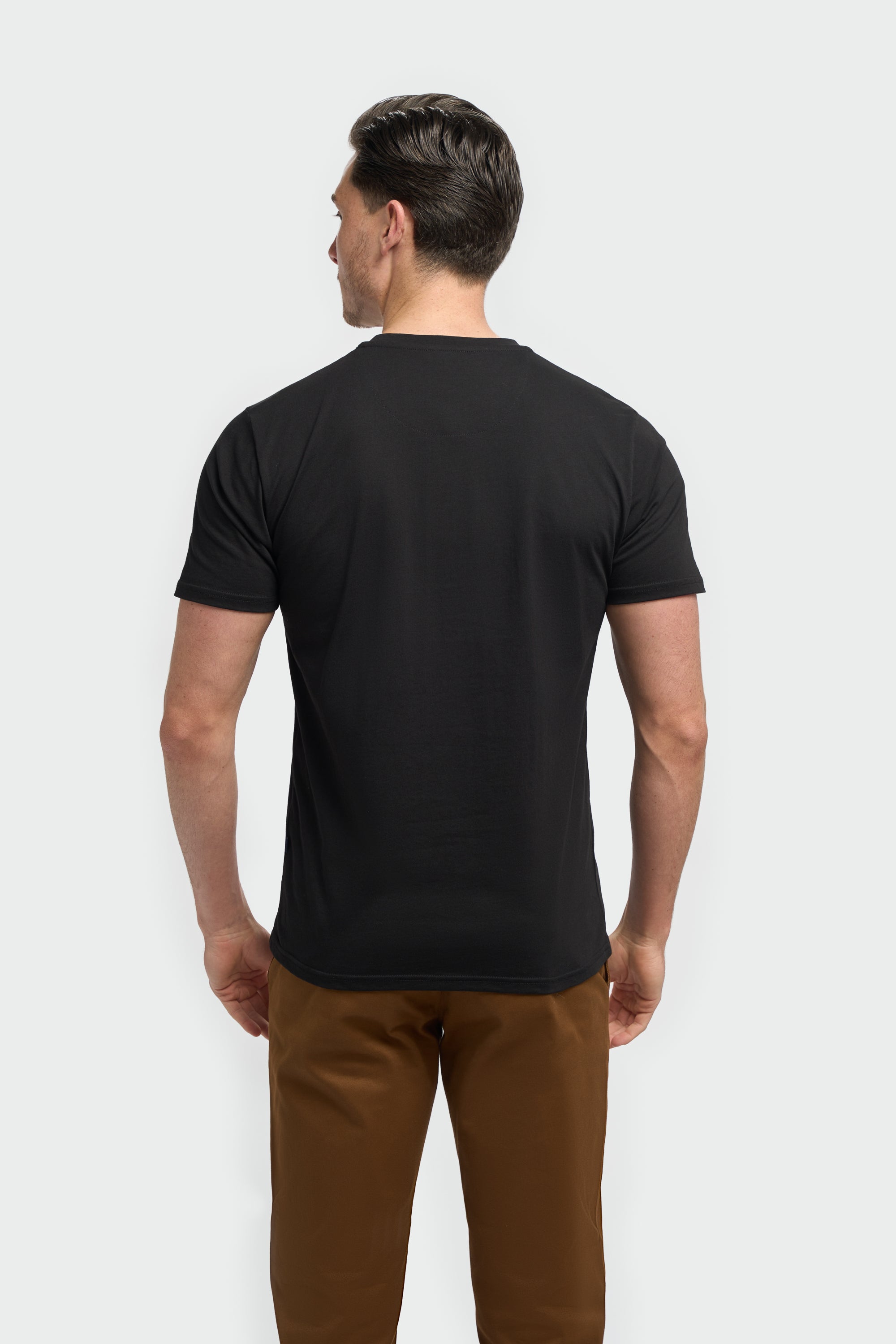 Men’s Cotton Crew Neck T-Shirt - Sanchez - Black Model Back Picture