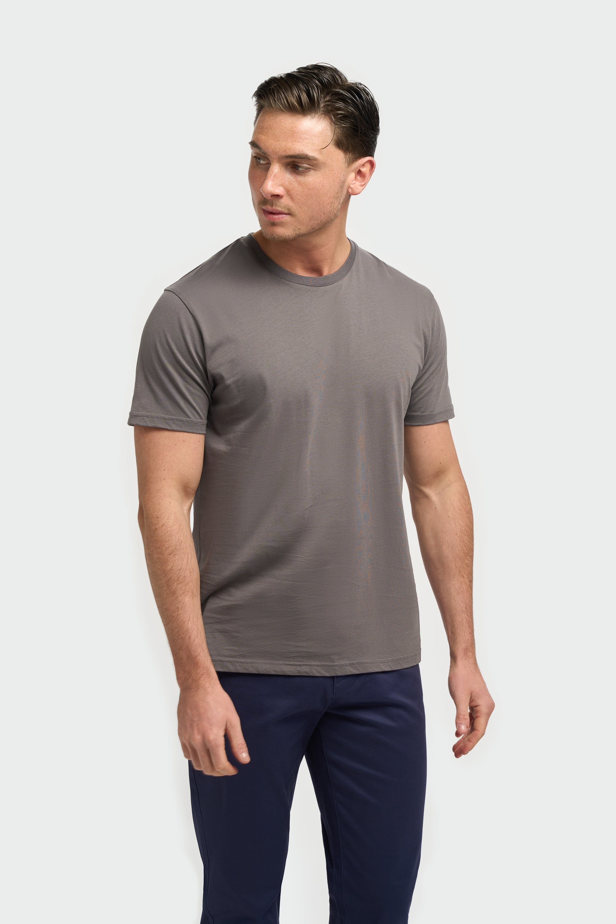 Men’s Cotton Crew Neck T-Shirt - Sanchez - Charcoal Grey Model Picture