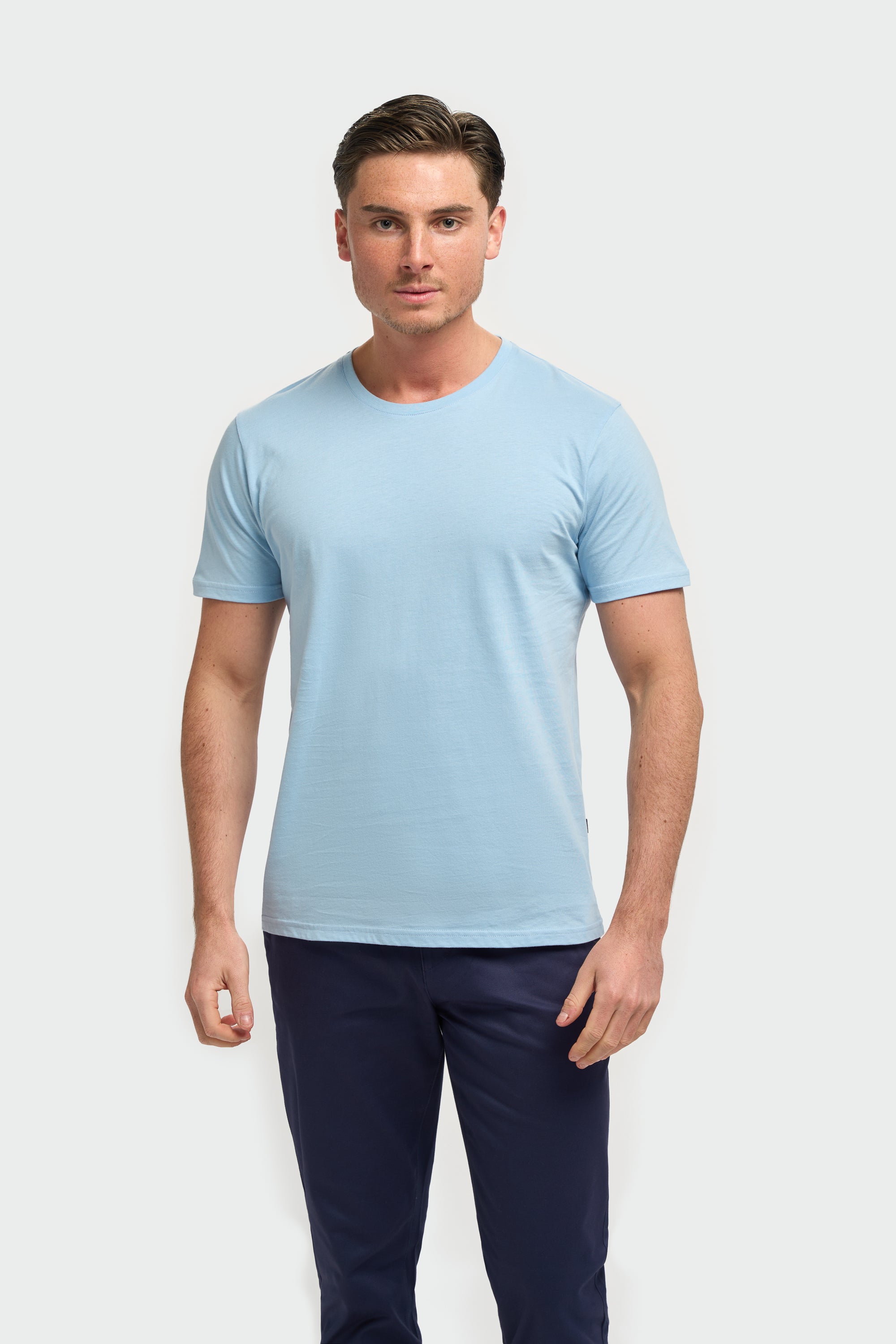 Men’s Cotton Crew Neck T-Shirt - Sanchez - Sky Blue Model Picture