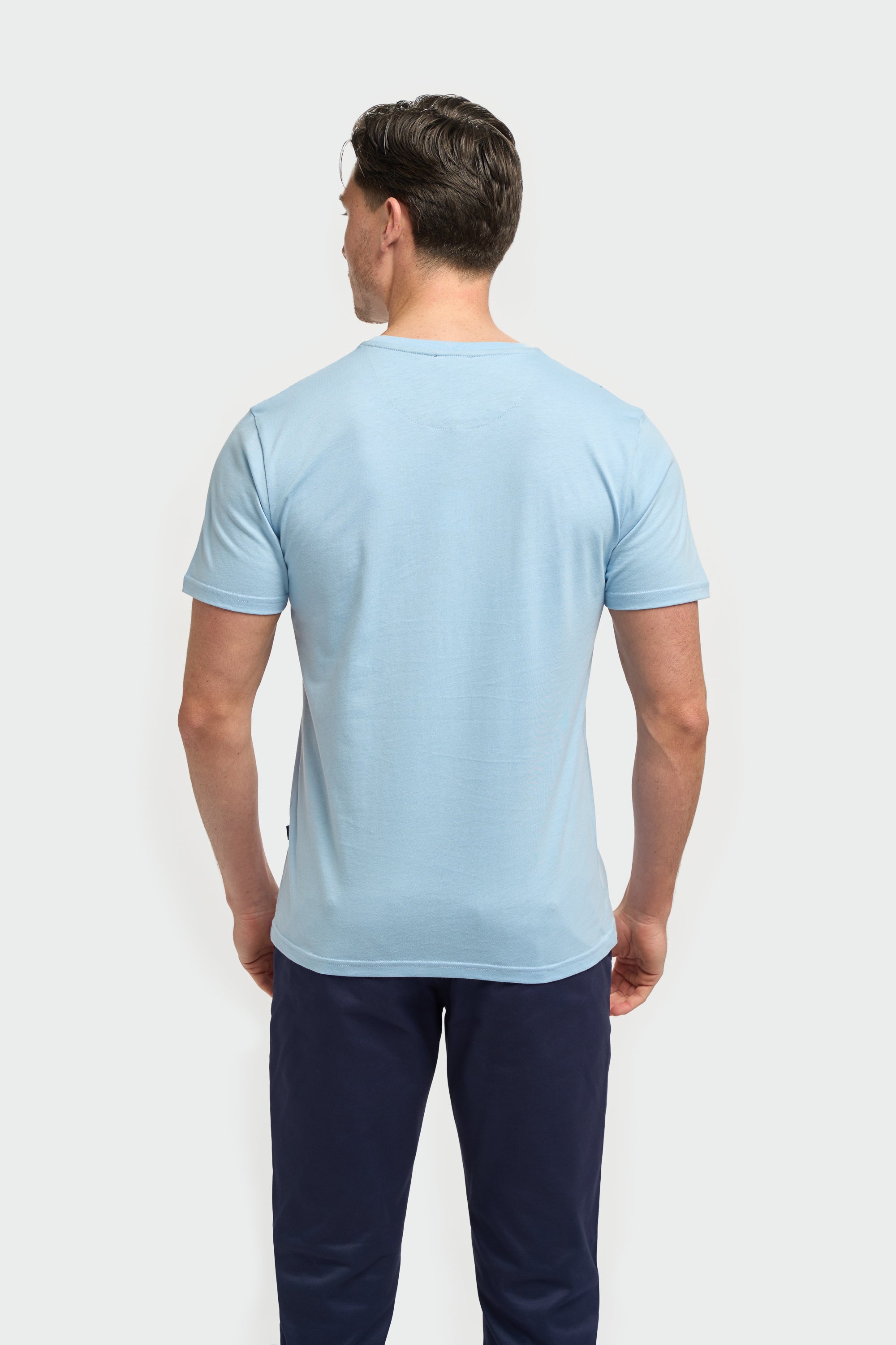 Men’s Cotton Crew Neck T-Shirt - Sanchez - Sky Blue Model Back Picture