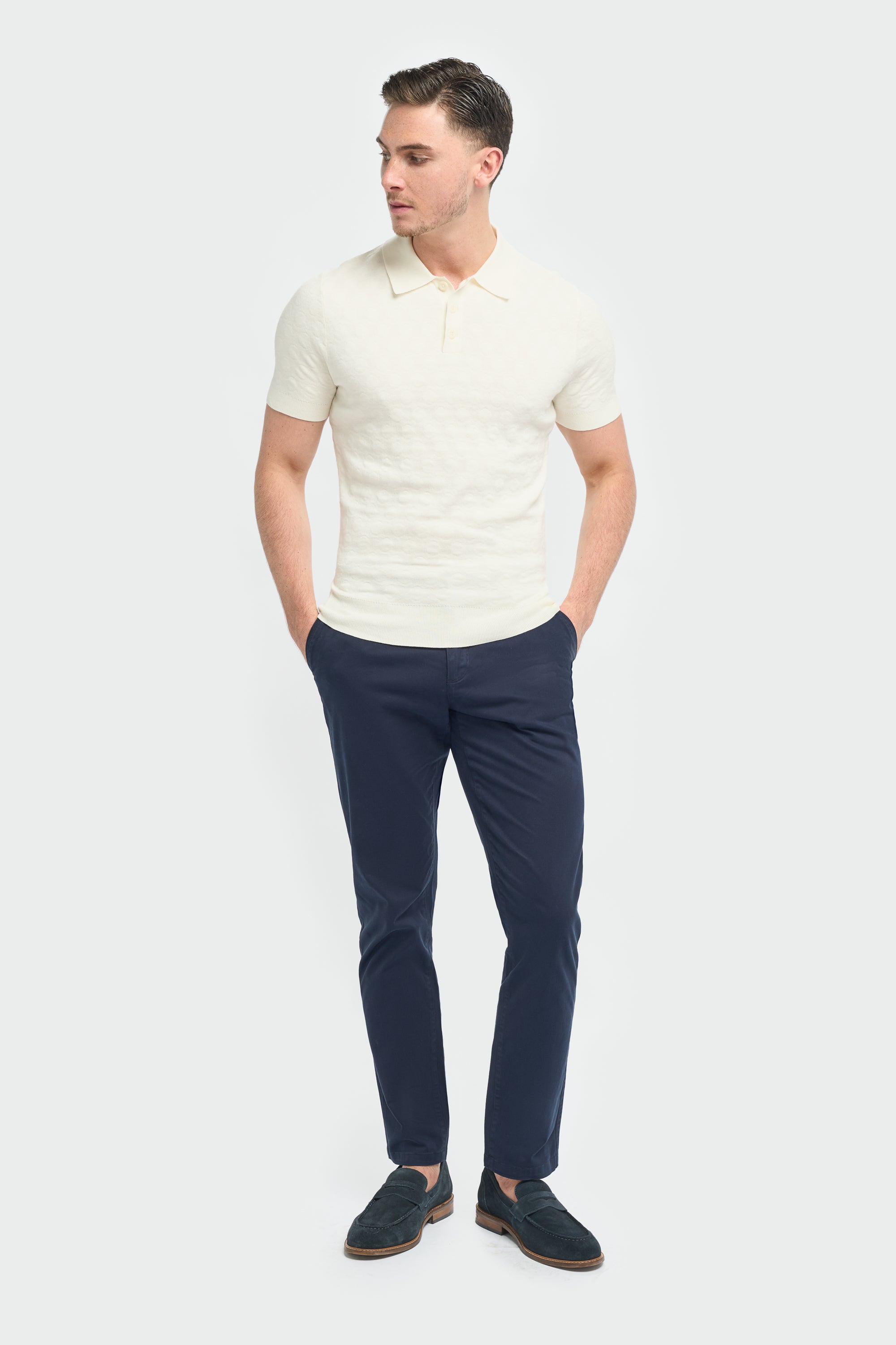 Men’s Cotton Knit Polo T-Shirt - Armando - Ecru Model Picture