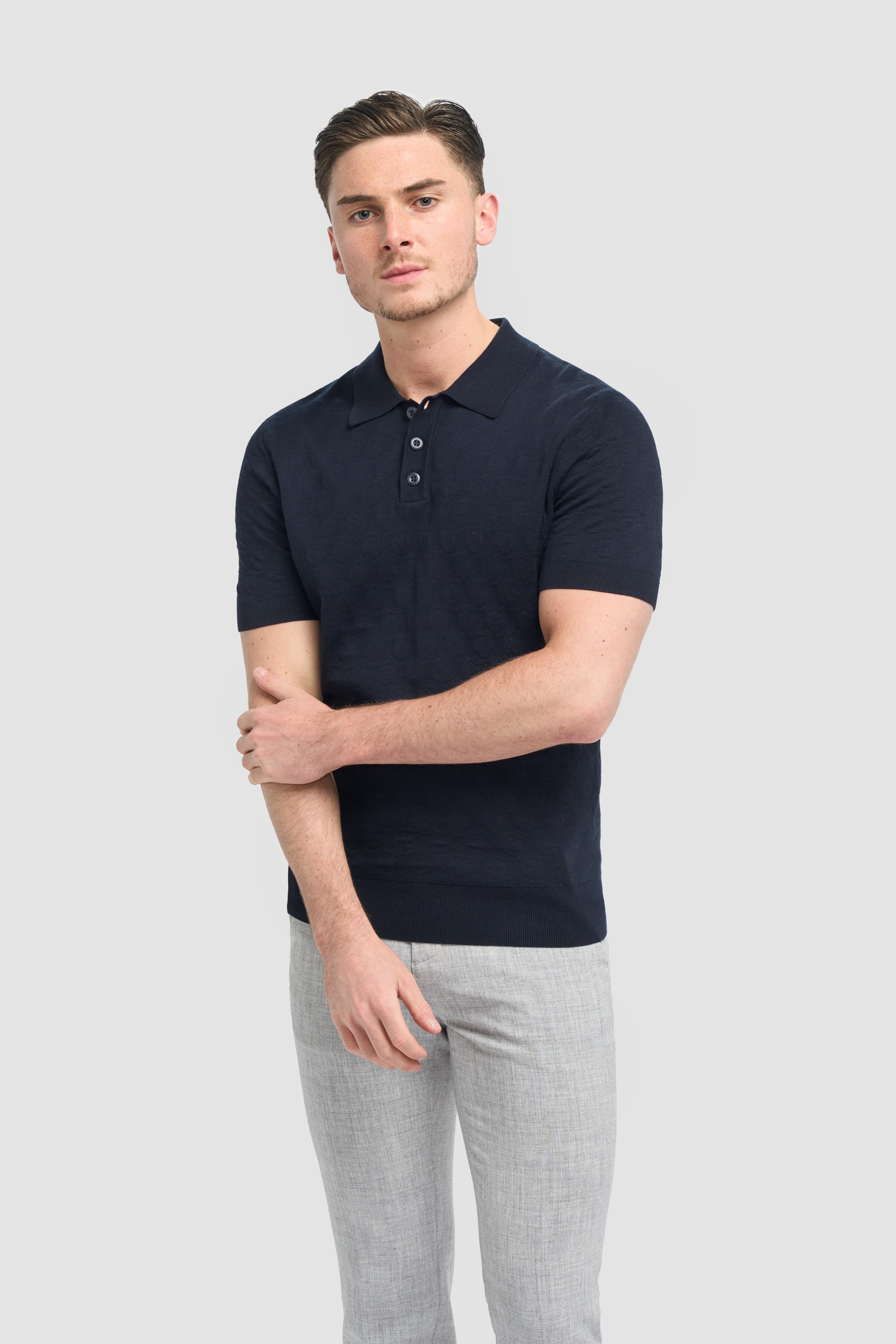 Men’s Cotton Knit Polo T-Shirt - Armando - Navy Front Picture