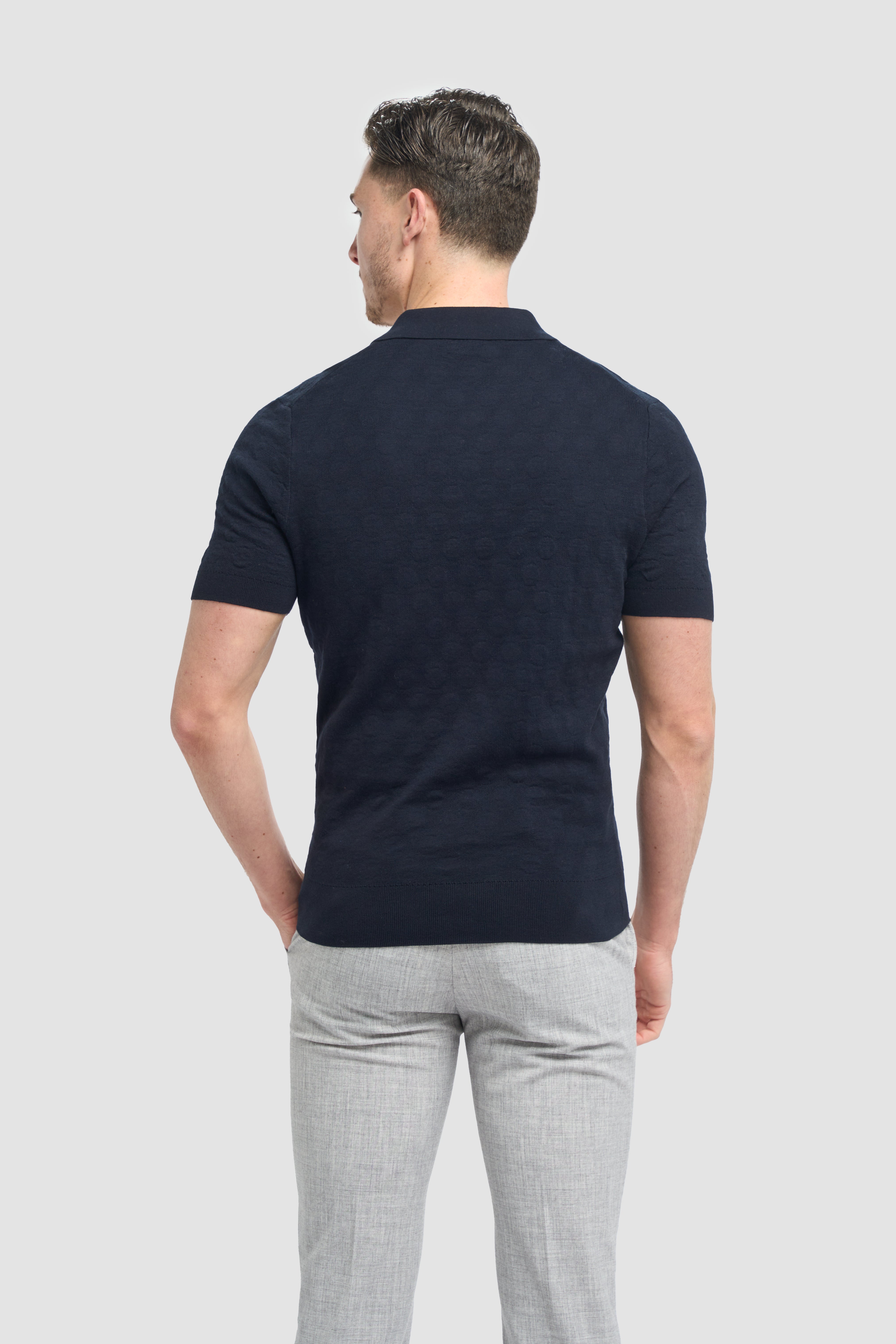 Men’s Cotton Knit Polo T-Shirt - Armando - Navy Back Picture