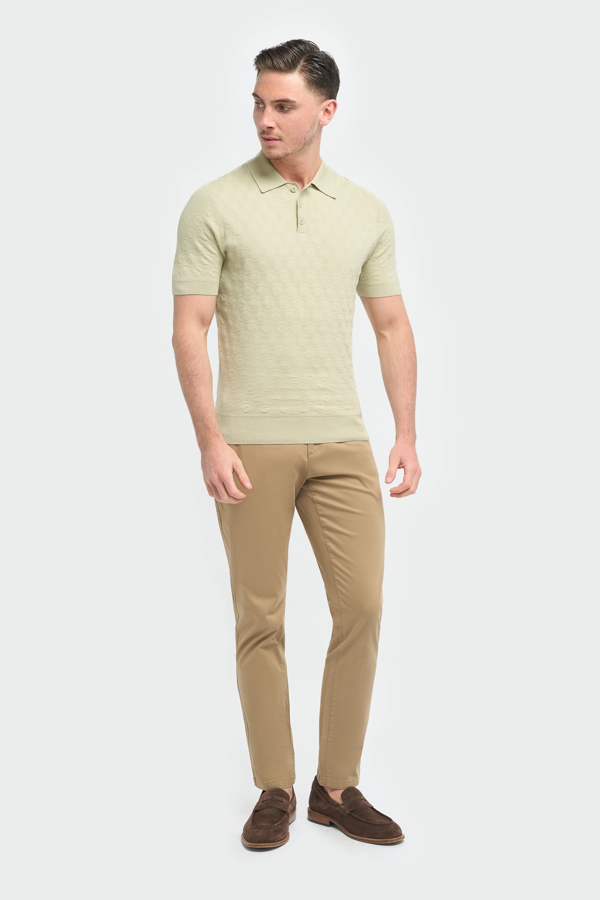 Men’s Cotton Knit Polo T-Shirt - Armando - Sage Green Model Front Picture