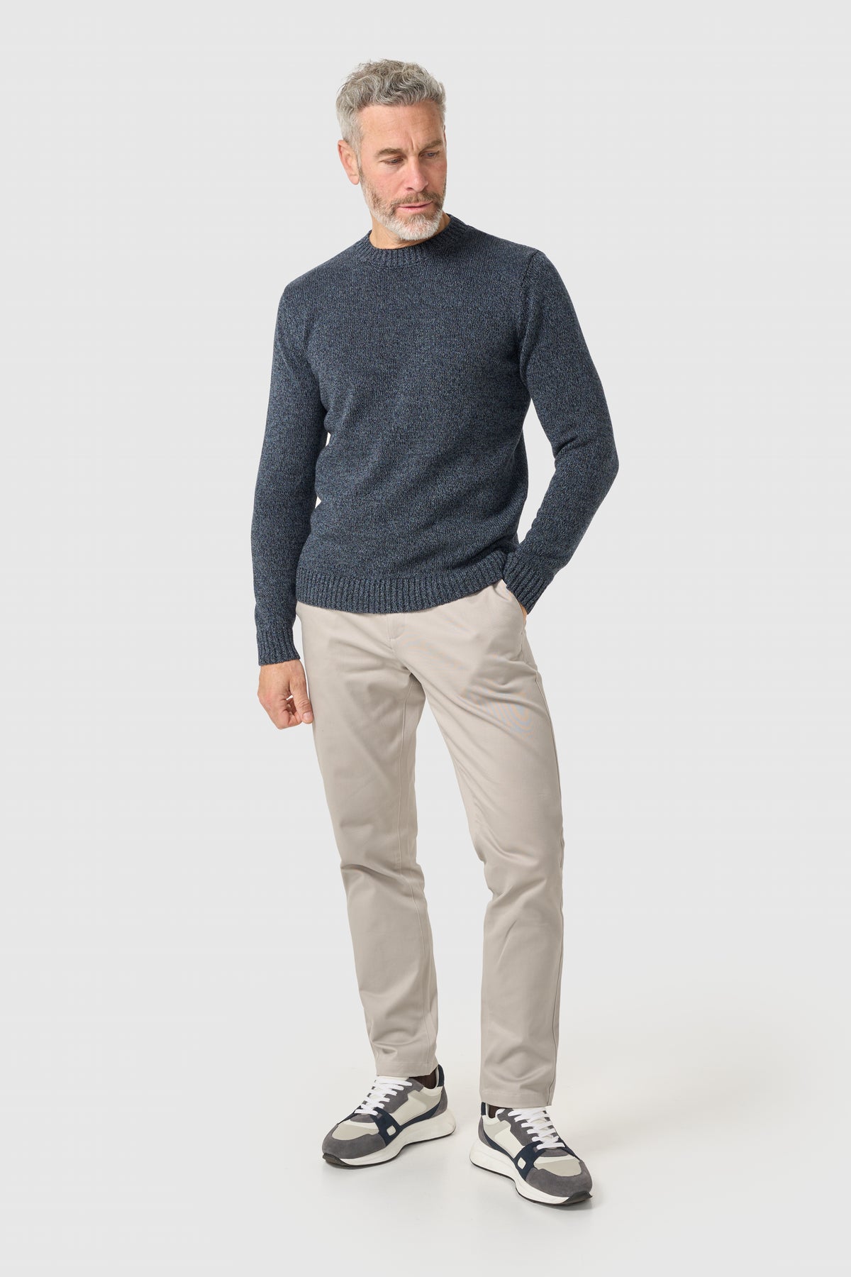 Men's Cotton Knitted Crew Neck Jumper – Cavani Sakki Blue model front picture