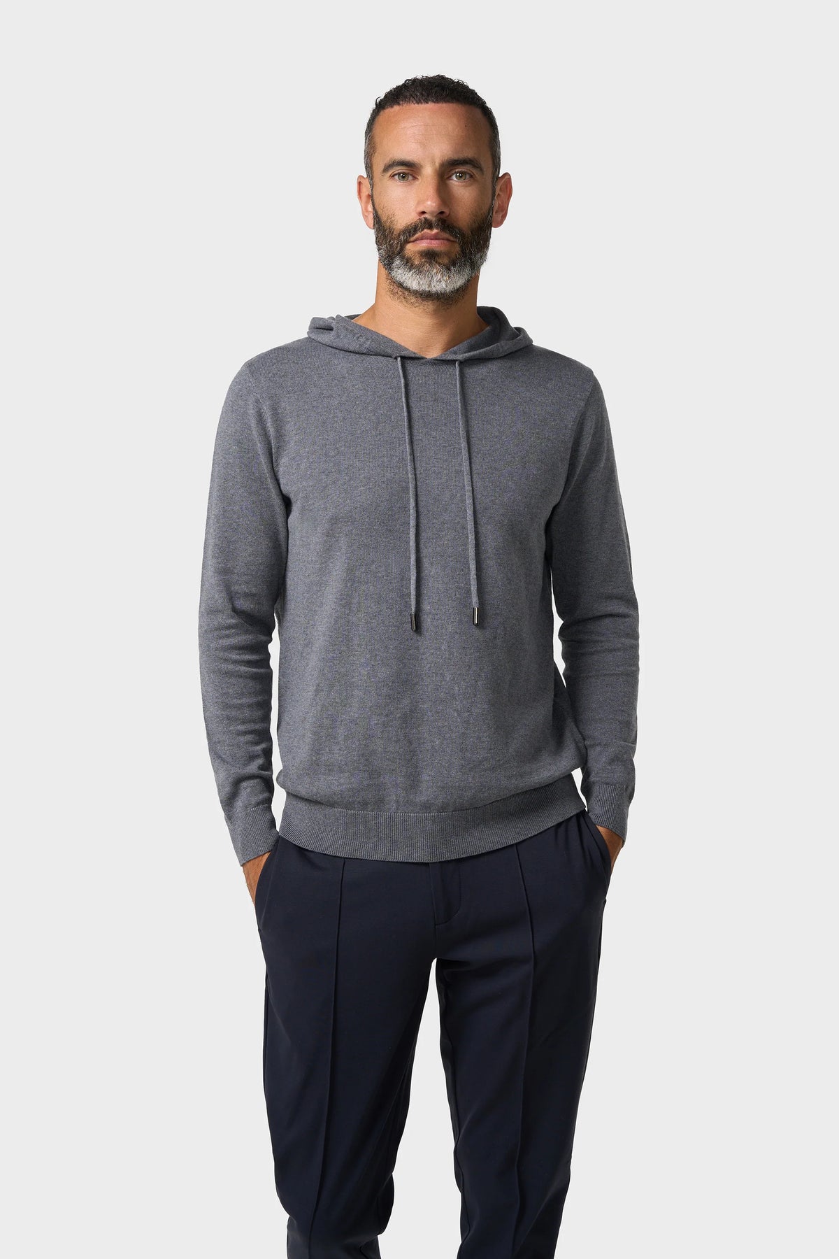 Men's Cotton Knitted Hooded Jumper – Cavani Pablo Grey model picture