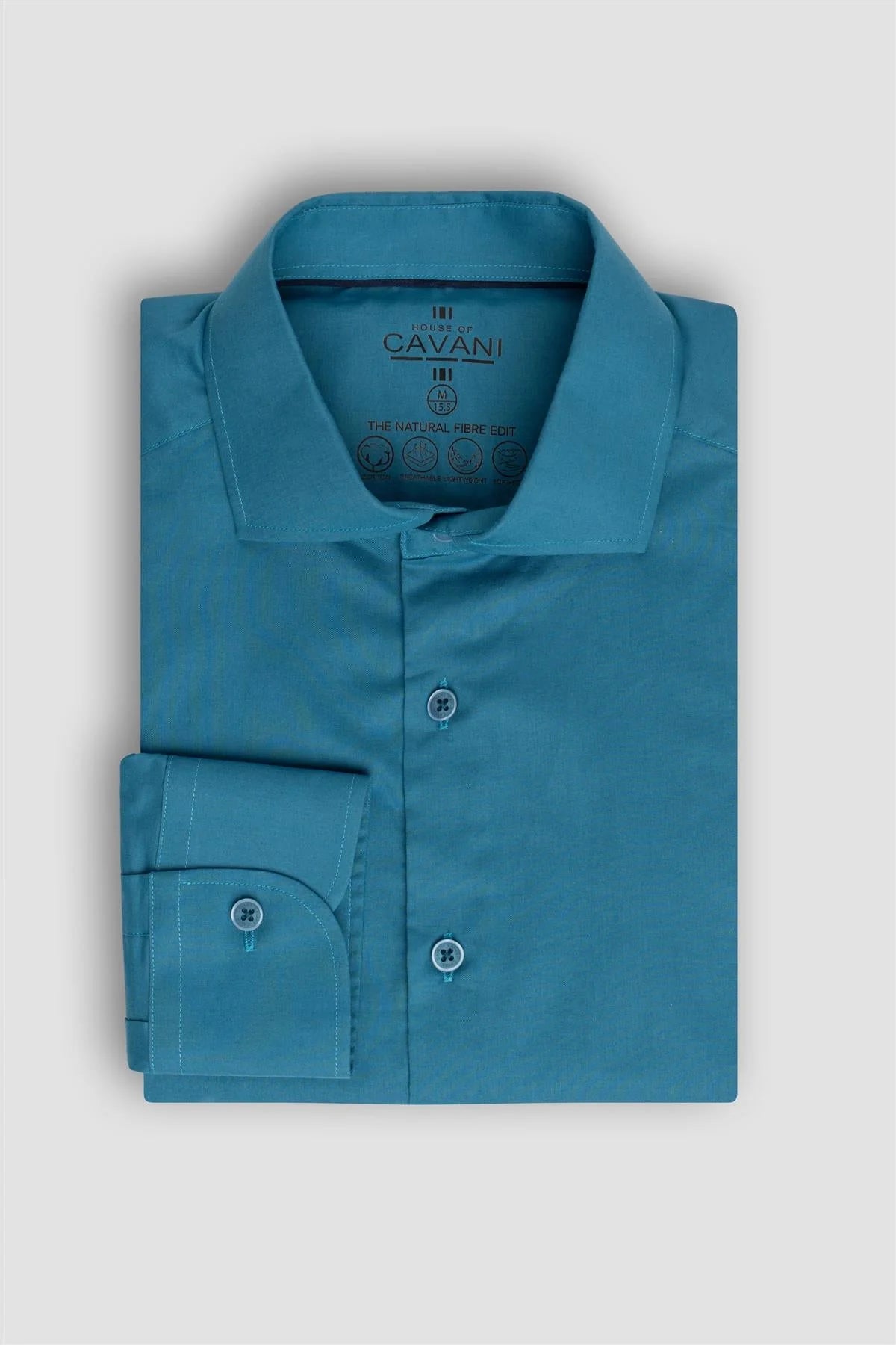 Men’s Cotton Long Sleeve Formal Shirt - Flamino Aqua