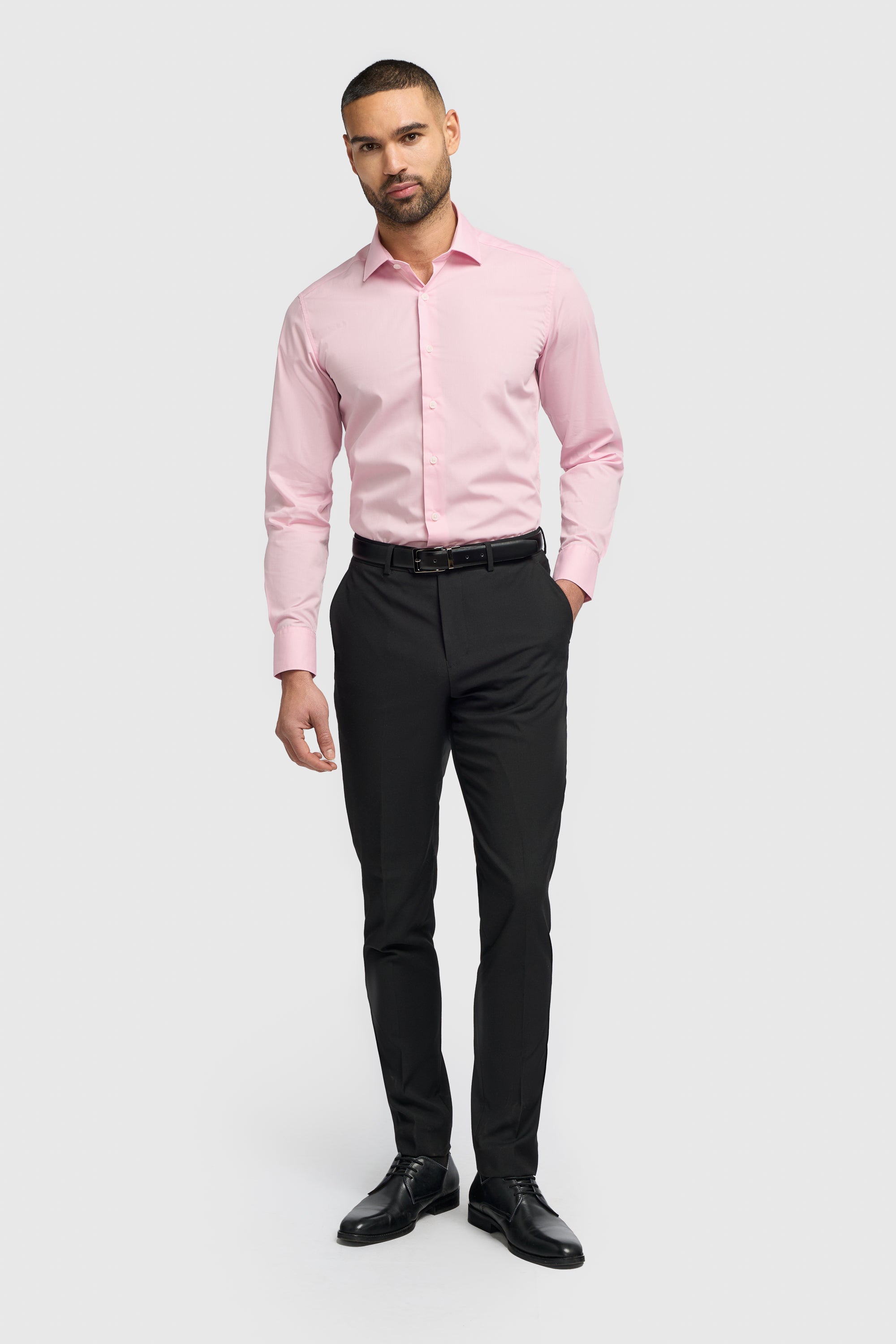 Men's Cotton Long Sleeve Tailored Fit Shirt - MIATTI - Pink Modle Front Picture