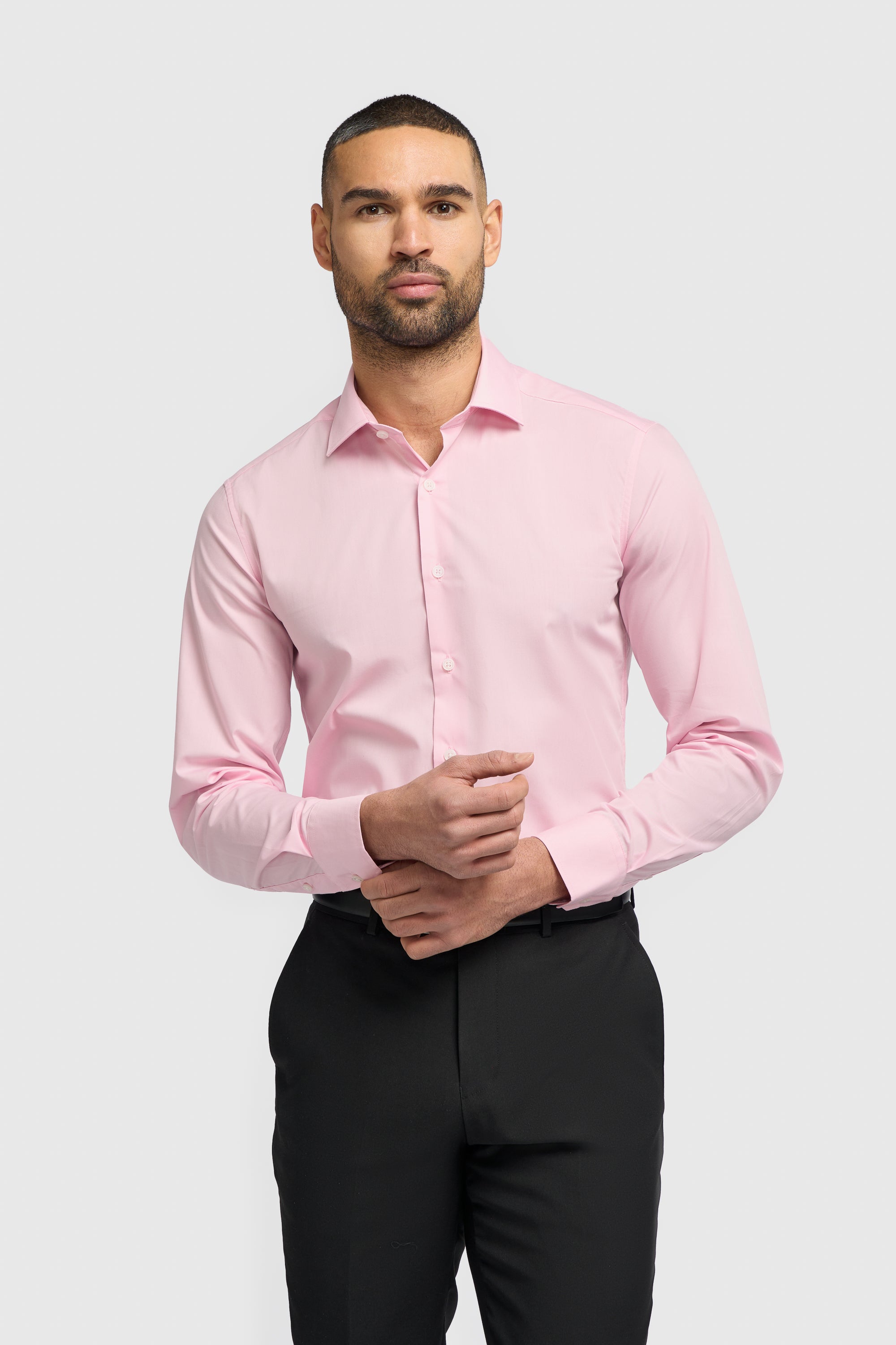 Men's Cotton Long Sleeve Tailored Fit Shirt - MIATTI - Pink Front Picture