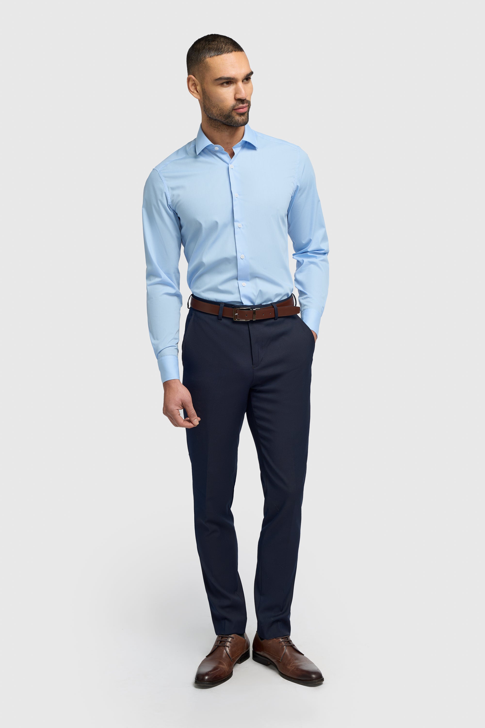 Men's Cotton Long Sleeve Tailored Fit Shirt - MIATTI - Sky Blue Model Front Picture